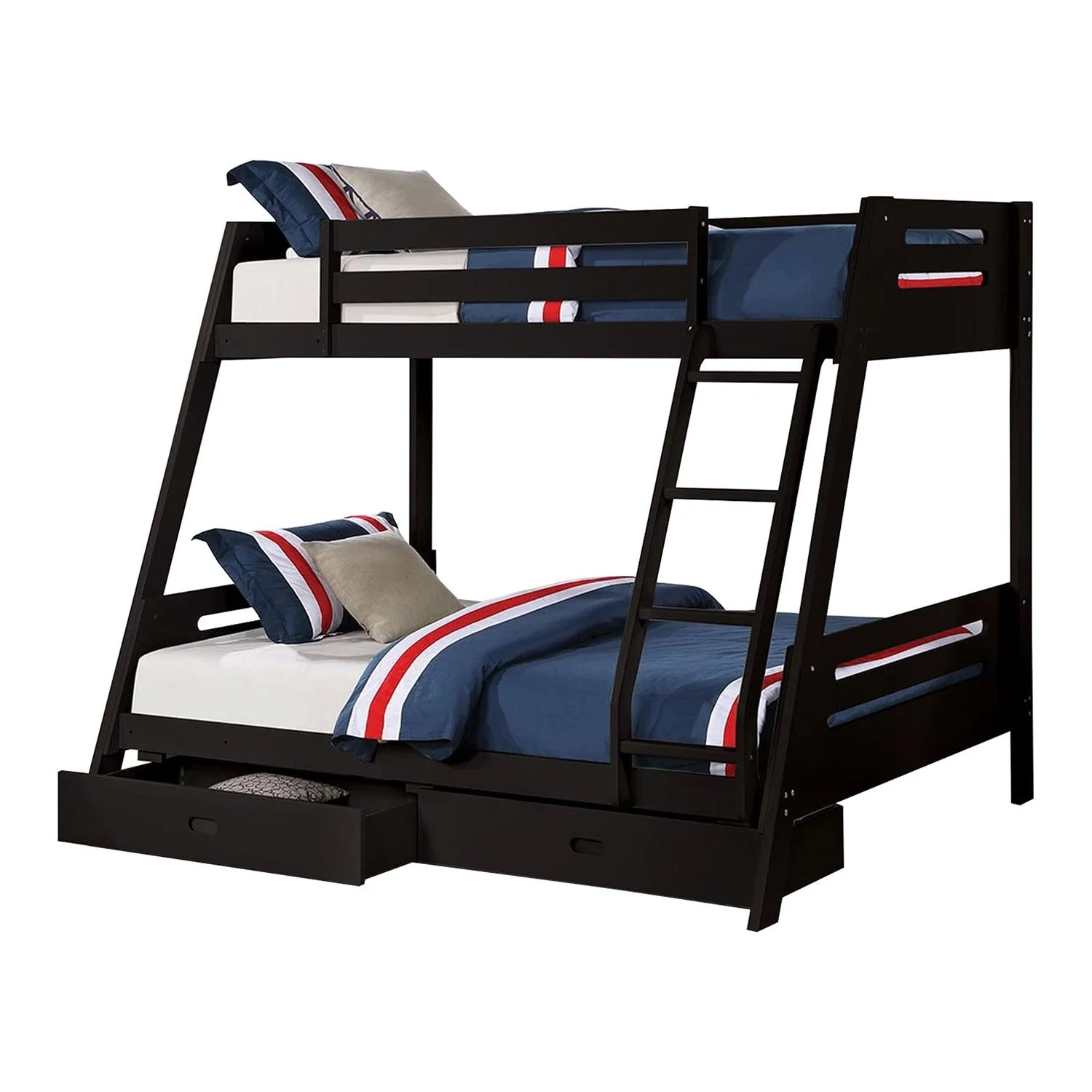 Parrot Uncle Solid Wood Twin / Full Bunk Bed with Reversible Angled Ladder and Underbed Drawers