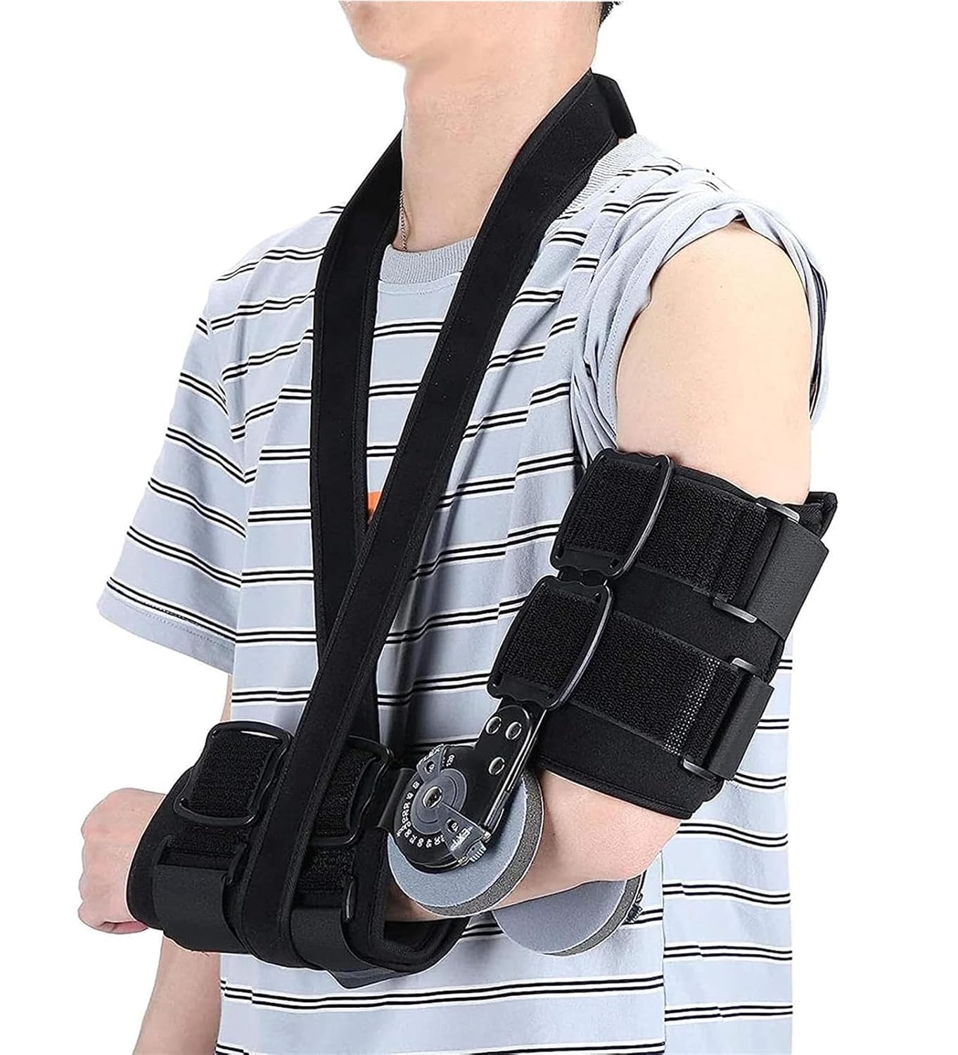 Hinged Elbow Brace for Ulnar Nerve Entrapment,Adjustable ROM Night Elbow Splint with Sling Stabilizer,Post Op Arm Splint Orthotics for Men & Women Surgery Injury Recovery P(
