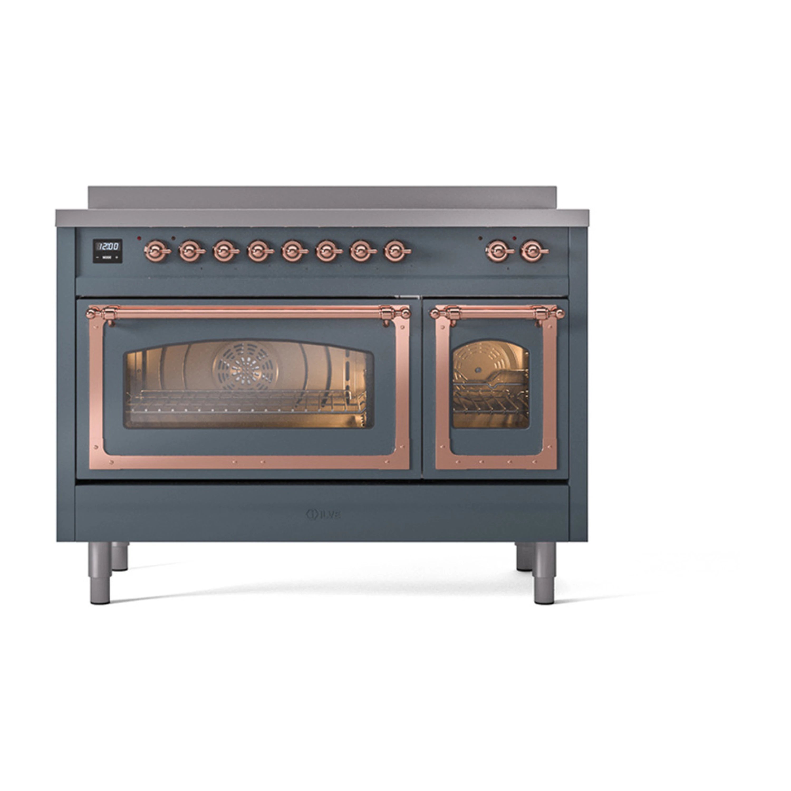 ILVE Nostalgie II Noblesse 48-Inch Induction Range with Triple Glass Door in Blue Grey with Copper Trim (UNI486NMPBGP)