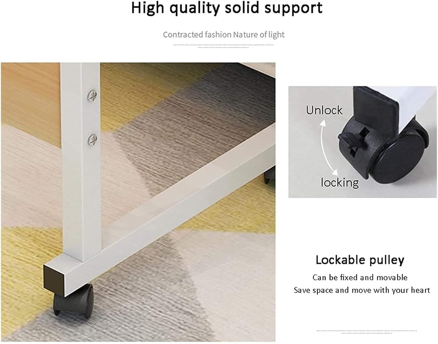 Overbed Table with Wheels，Bed Desk，Bed Table， Medical Overbed Table On Wheels Height-Adjustable Portable Desk Writing Surface to Use in Bed or a Wheelchair Elderly Mobility Aid(B)