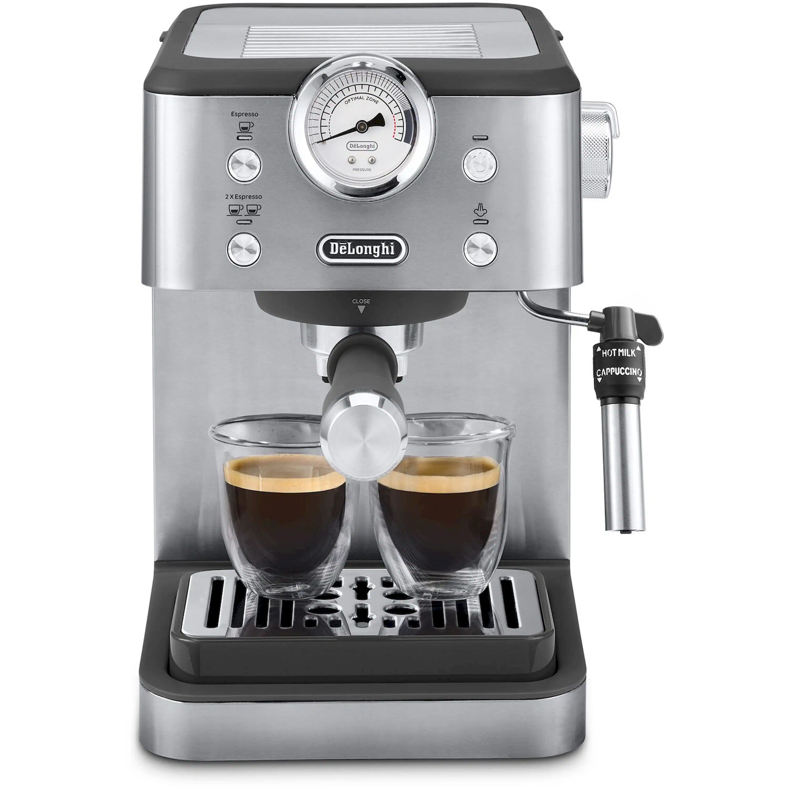 De'Longhi Linea Classic Automatic Espresso Machine with Milk Frother and Pressure Gauge Display (EM450M)