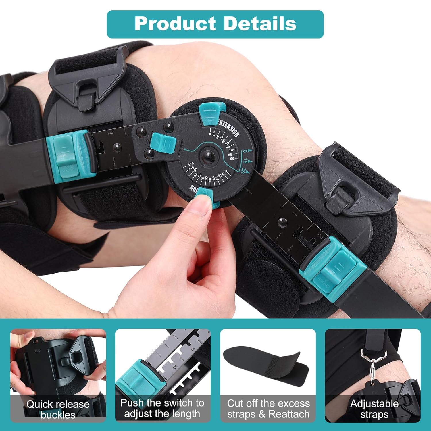 Hinged ROM Knee Brace, Adjustable Post Op Knee Immobilizer with Side Stabilizers, Medical Orthopedic Knee Support for Arthritis, ACL, MCL and PCL Injury