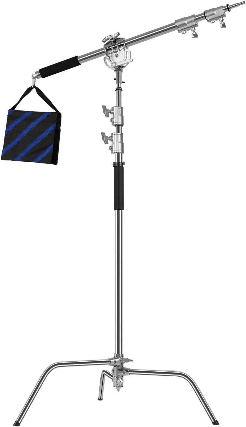 GVM Photography Heavy Duty C Stand with Boom Arm - Max Height 10ft/3.2m, 3ft/1m to 7ft/2.25m Holding Arm Kit for Reflectors, Softboxes, Monolights