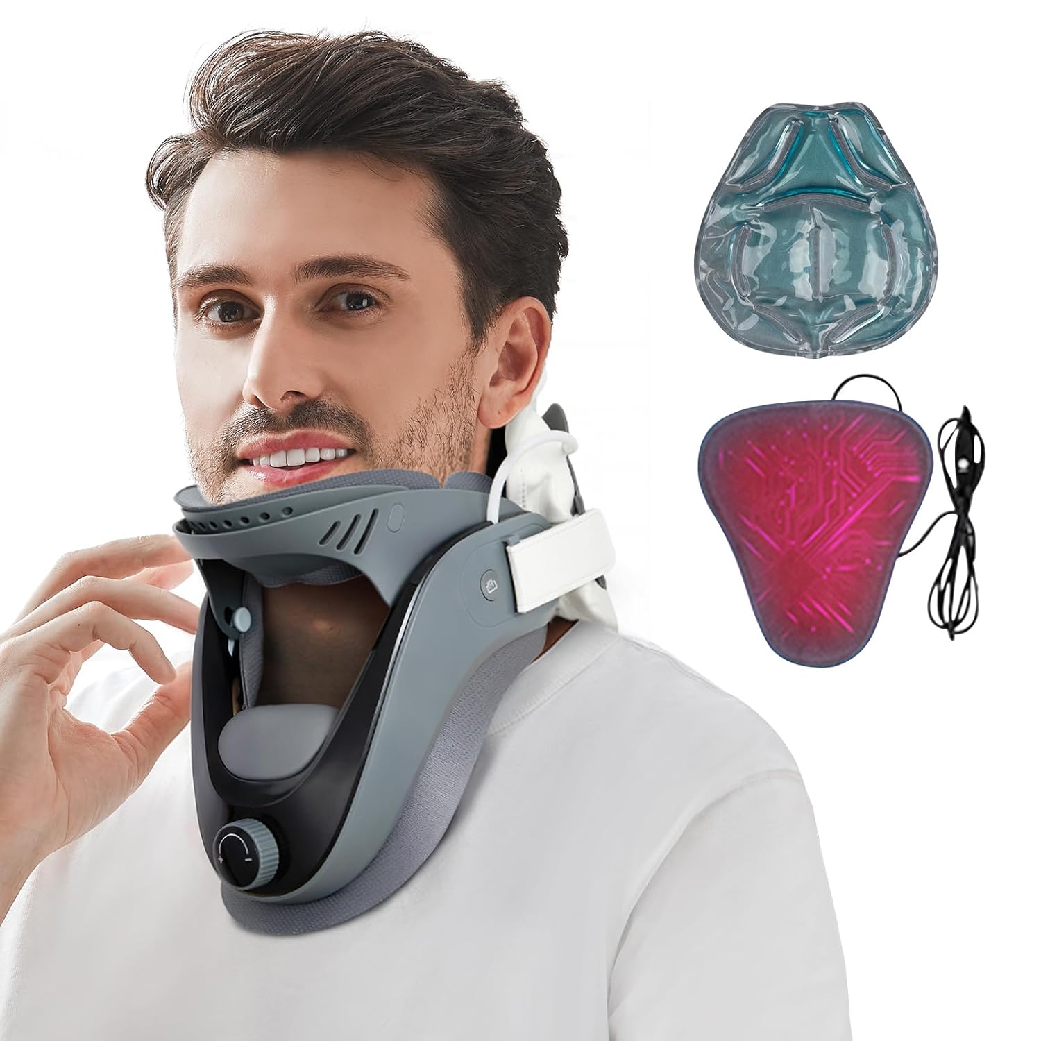 Neck Stretcher Cervical Brace with Air Traction Neck Brace for Neck Pain Relief & Posture Corrector,Light weight， Wireless Pump&Hot/Cold Therapy Pads， Adjustable Support, Award-Winning Design Home& Office