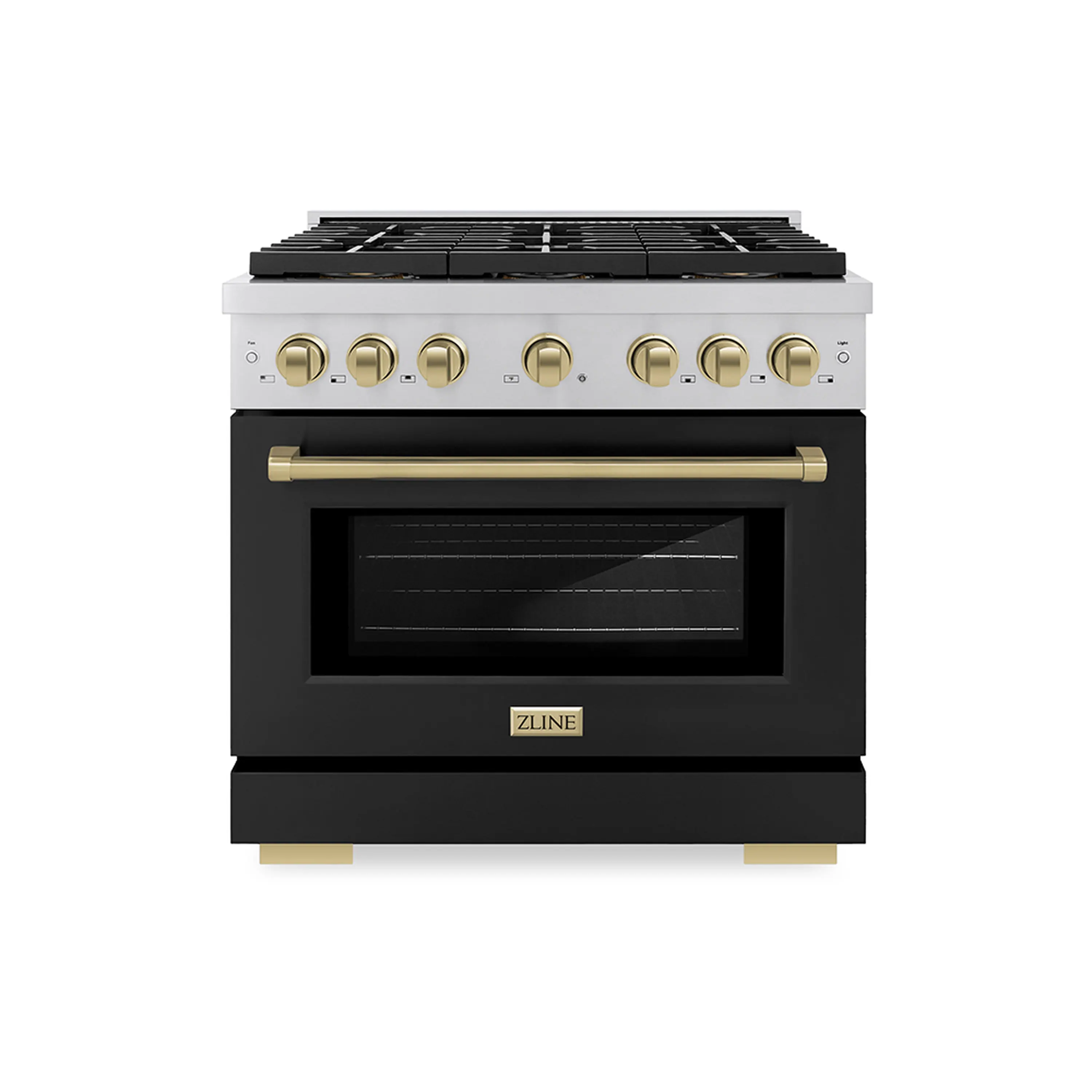 ZLINE Autograph Edition 36-Inch 5.2 cu. ft. Paramount Gas Range with 6 Burner DuoPro鈩?Cooktop and Convection Gas Oven with Black Matte Door and Champagne Bronze Accents (PSGRZ-BLM-36-CB)