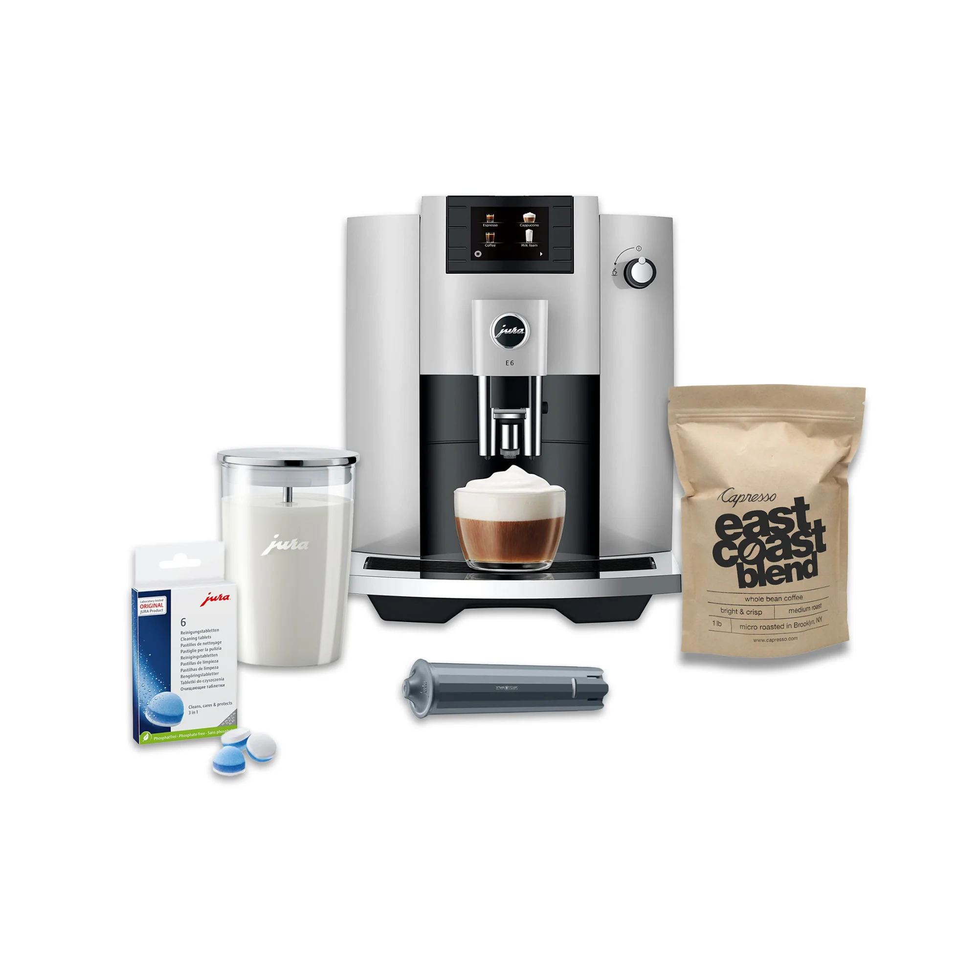 Jura E6 Automatic Espresso Machine with Programmable Coffee Strength (Platinum)