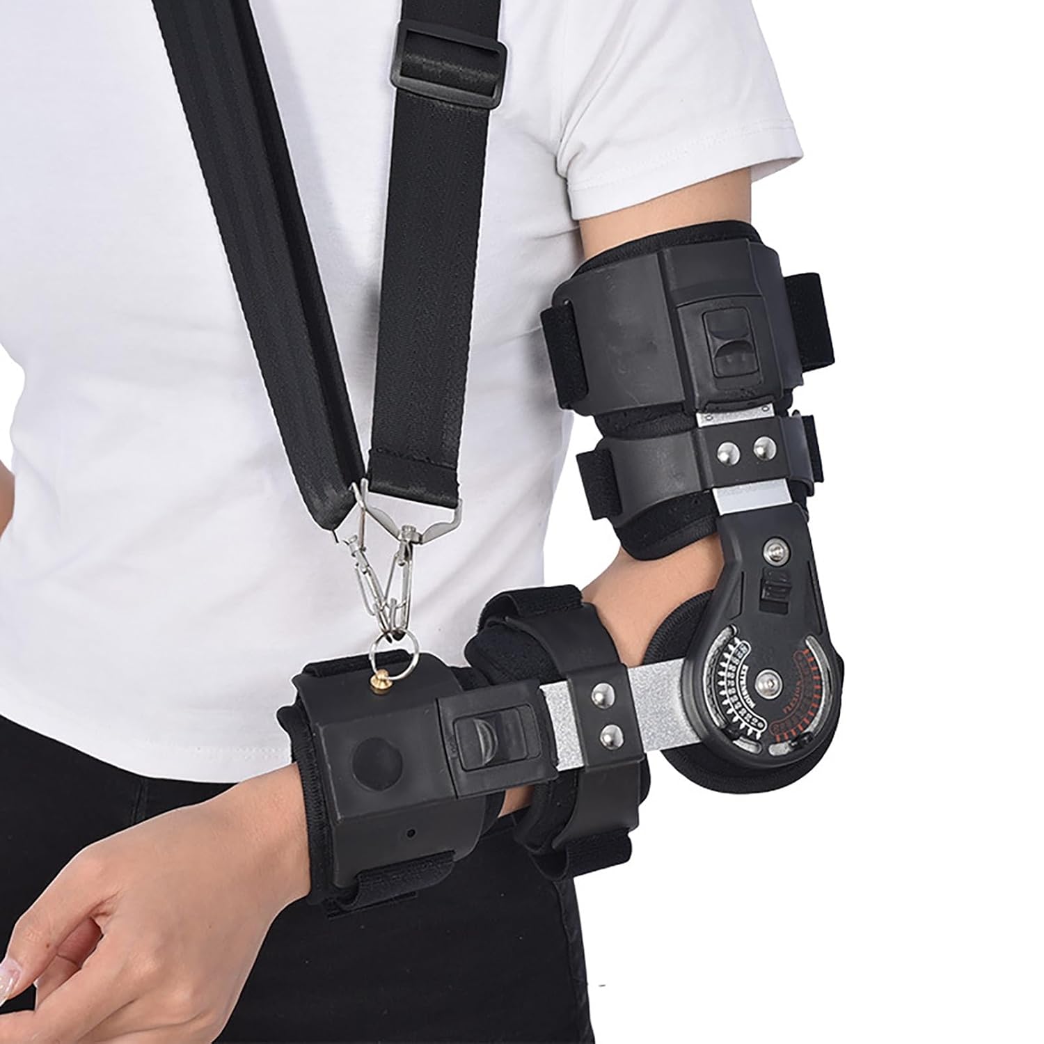 Hinged Adjustable Elbow Brace Post Surgical Rom Elbow Brace Arm Injury Post Surgery with Sling Stabiliser Splint (Color : Right arm)