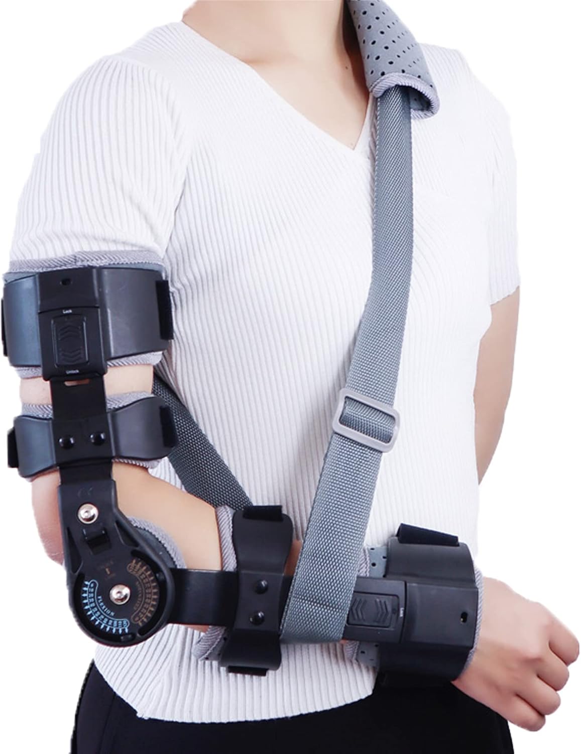 ROM Elbow Brace Hinged Support Sling Stabilizer for Dislocated Arm Post Op Elbow Brace Stabilizer Splint Arm Orthosis Injury Recovery Support Surgery ​Injury Recovery Pain Relief,Right
