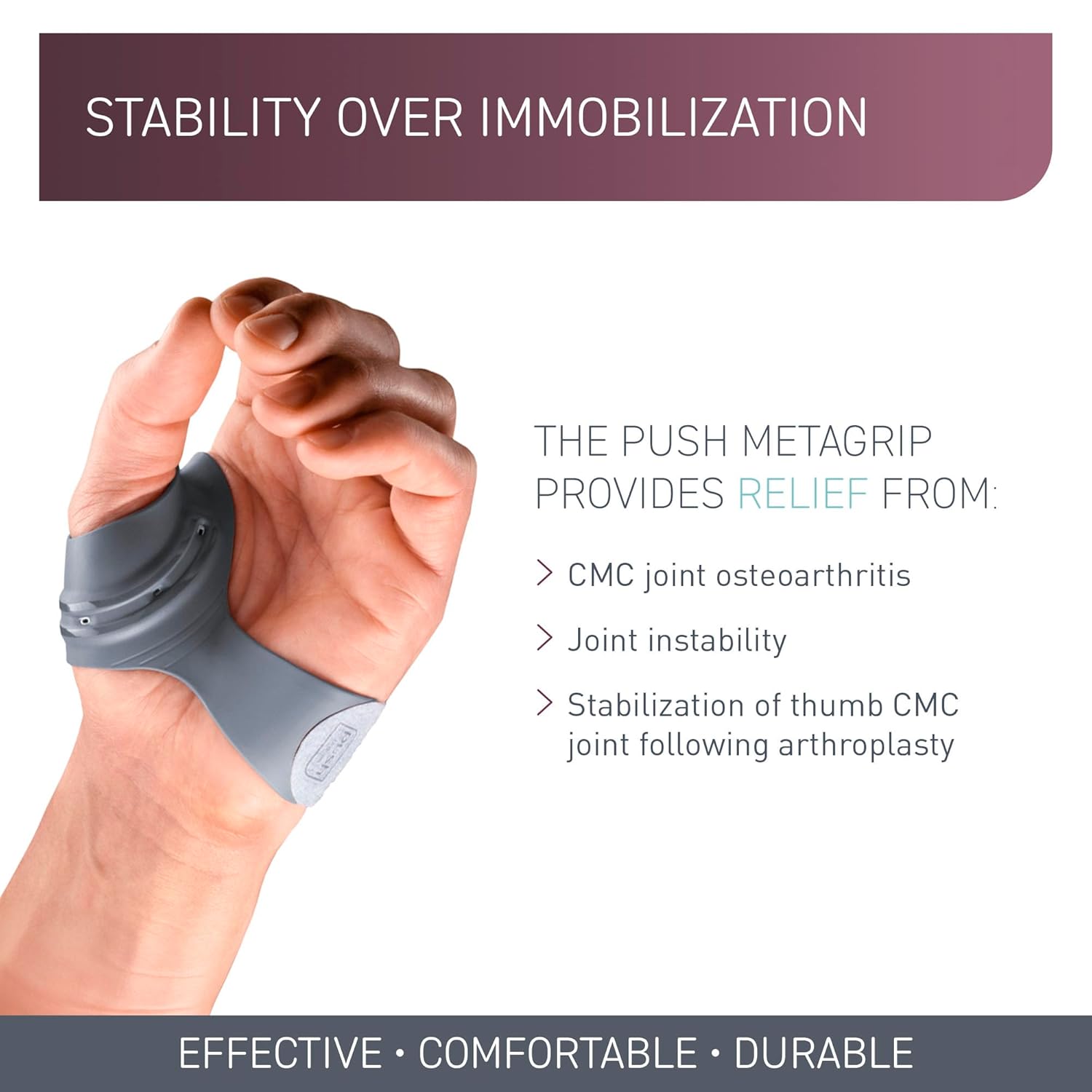 PUSH MetaGrip CMC Thumb Brace for Arthritis Pain Relief | Thumb Stabilizer & Support for CMC Joint Osteoarthritis Pain | Adjustable & Comfortable (Right Hand, Medium)