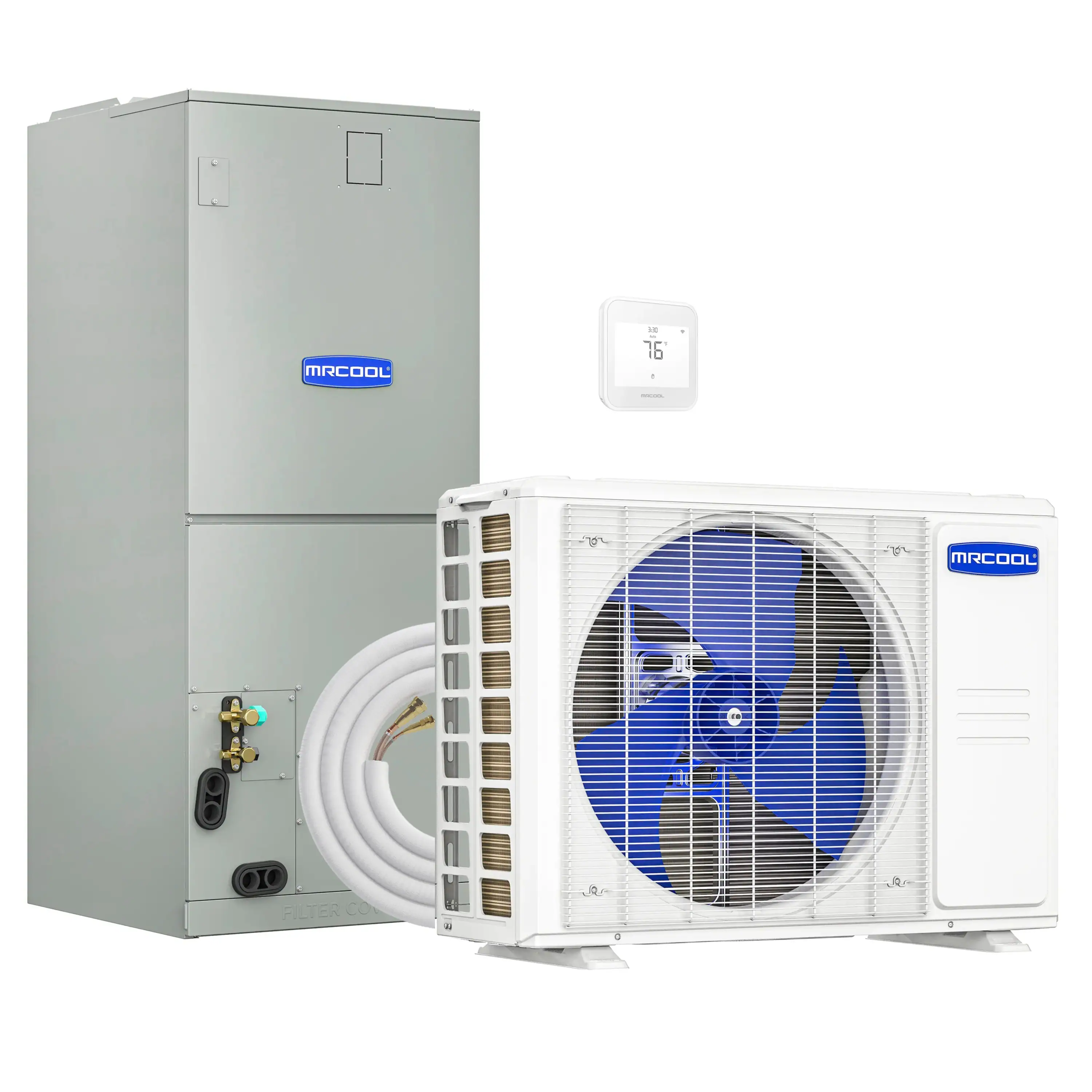 MRCOOL VersaPro 2nd Gen Central Split System with 48K BTU, 4 Ton, 16 SEER2, Heat Pump Condenser and Ducted Air Handler with 50 Ft. R-454B No-Vac Line Set (MVP-48-HP-230A50)