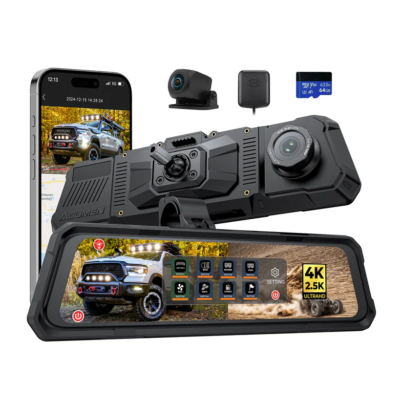 The Legend 2ch Waterproof Rear View Mirror Dash Cam with 4K Front and 2.5K Rear Cameras