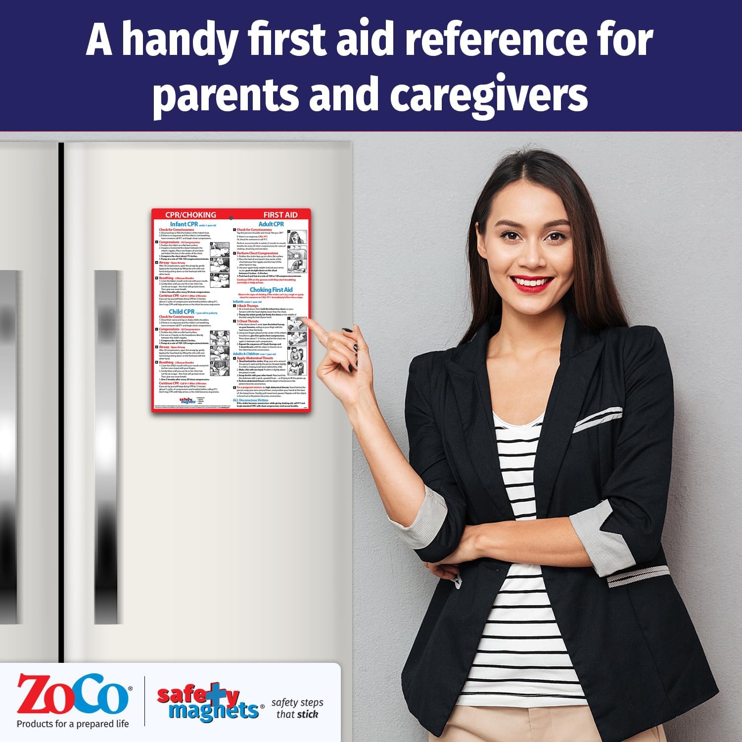 Safety Magnets by ZOCO – CPR & Choking Fridge Magnet (20-Pack) – First Aid Instructions for Infants, Children, & Adults – Heimlich Maneuver Laminated Card 8.5