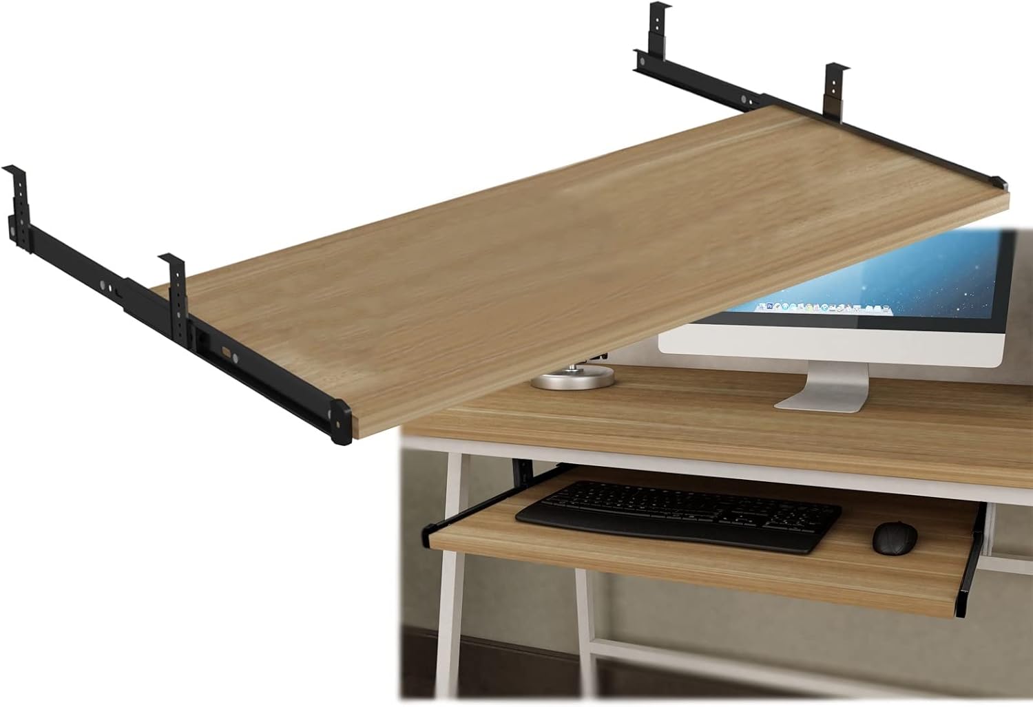 Wooden Under Desk Keyboard Tray - Pull-Out Keyboard Shelf, with Height Adjustable Stand, Desk Extension Platform for Typing and Mouses Work, Arm Support Rest, White, Waln,Walnut-70cm x 27cm