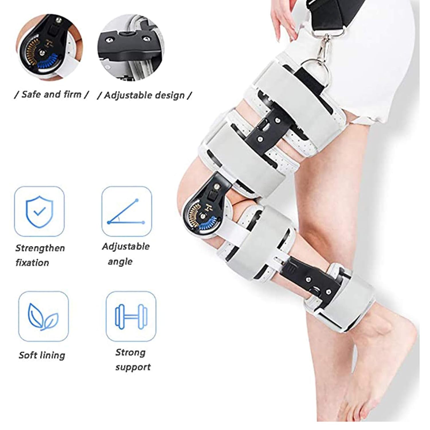 Hinged Knee Brace, Adjustable Post Op Knee Support Orthosis Immobilizer Protector Medical Orthopedic Support Stabilizer After Surgery,Black (Black-One Size