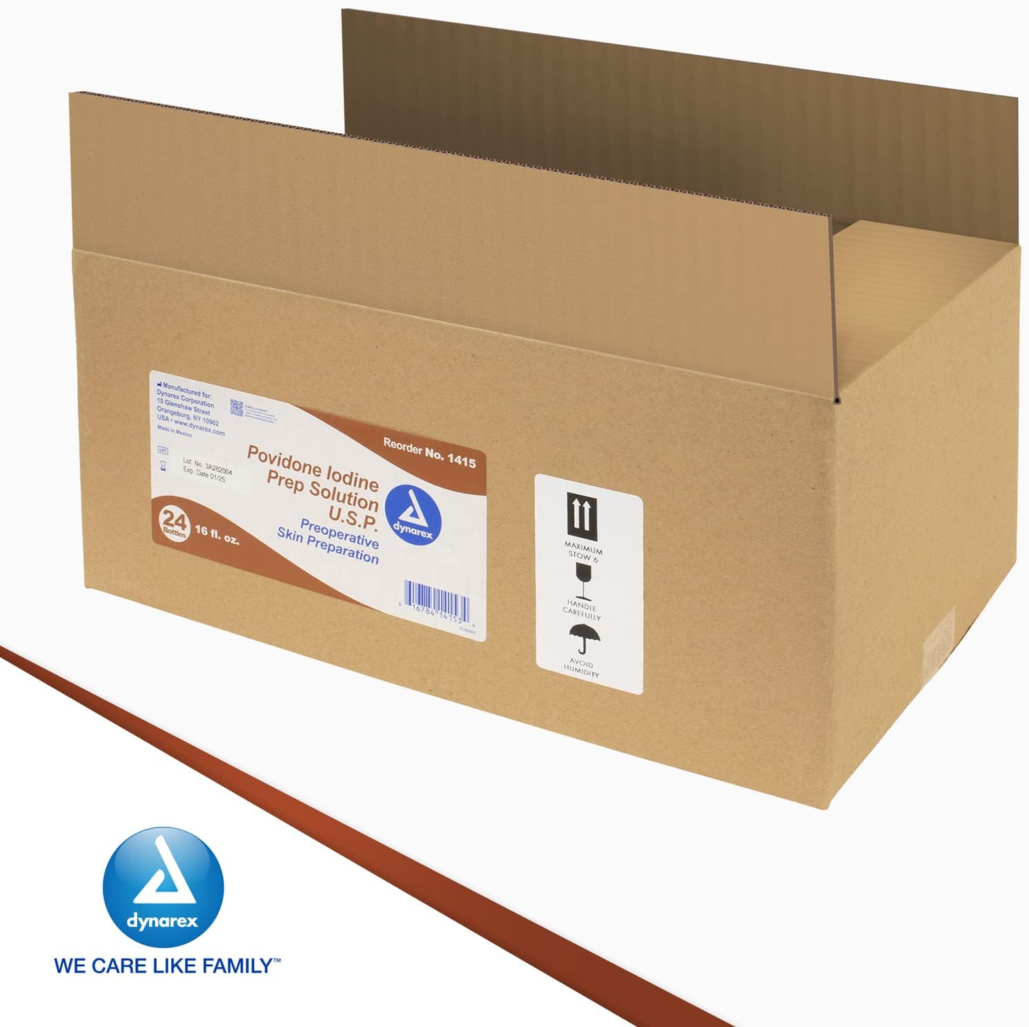 Dynarex Povidone Iodine Prep Solution USP, Effective Topical Antiseptic for Skin Cleansing and Preparation Prior to Medical Procedures, Brown, 1 Case, 24-16 Fluid Ounce Bottle