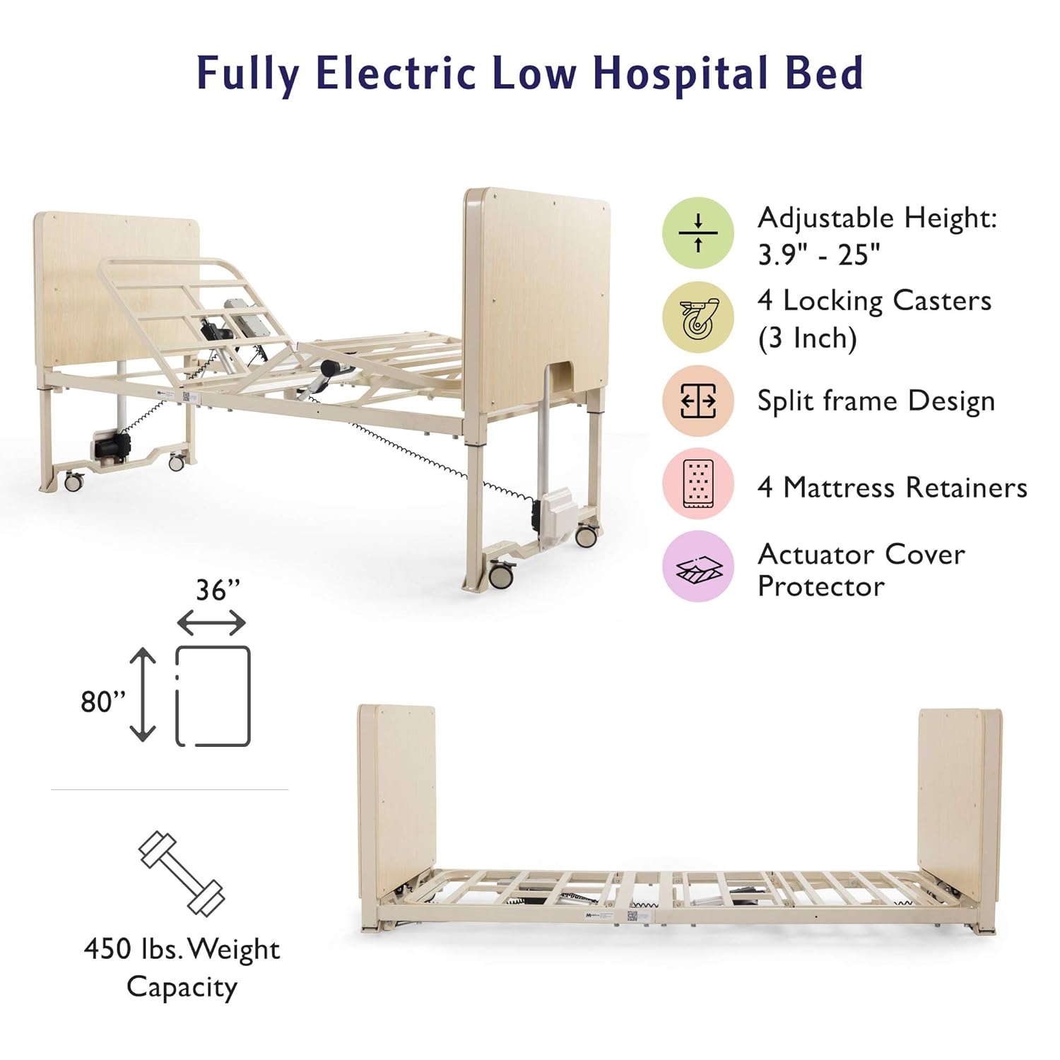 Super Low Full Electric Hospital Bed - Lowest Bed, Goes Down to Floor - 3.9