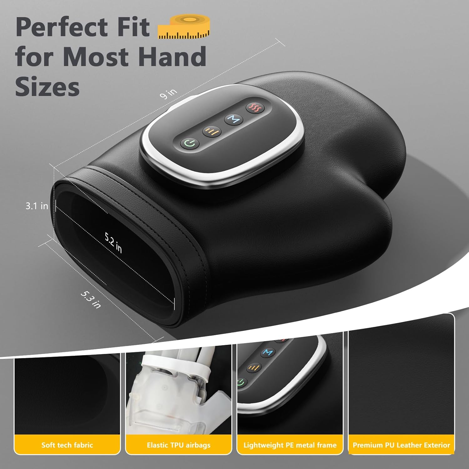 Hand Massager with Heat and Compression, Hand Massager with 3 Massages, 3 Temps (108°F ~ 121℉), 5 Strengths for Arthritis, Wrist & Carpal Tunnel Relief, Hand Massage, Gift for Women/Men (Black)