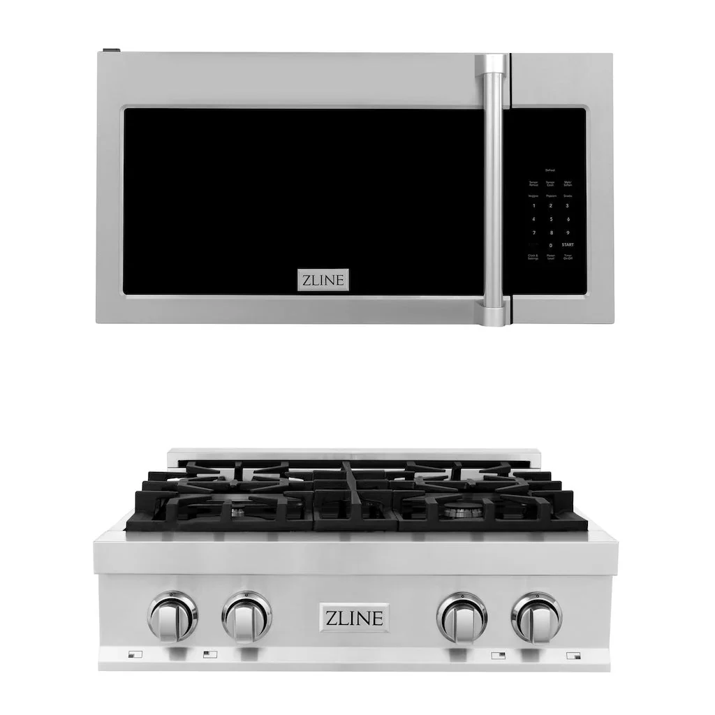 ZLINE 2-Piece Appliance Package - 30-Inch Rangetop and Over-the-Range Microwave with Traditional Handle in Stainless Steel (2KP-RTOTRH30)