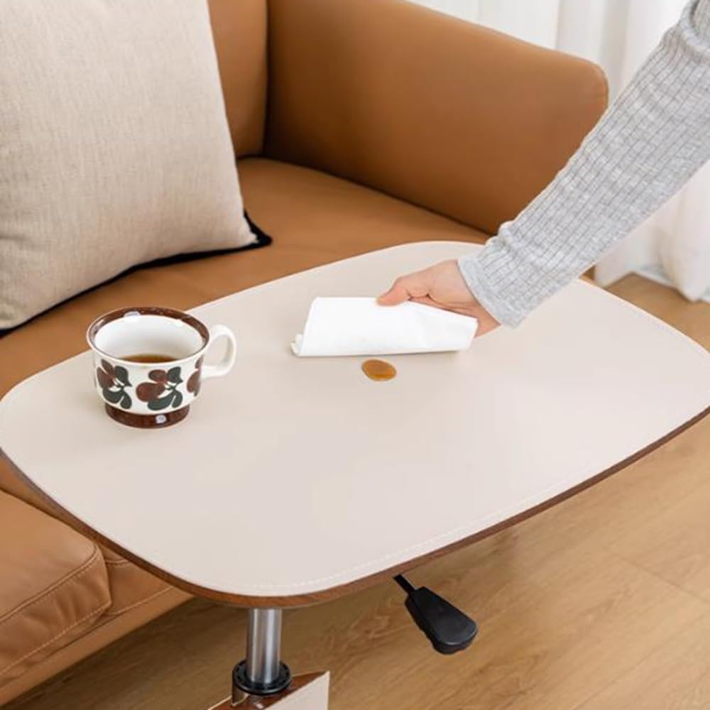 C Table Couch Side Table Mobile Coffee Table 360° Rotating Desktop Tray Sofa Bedside Table Leather Tabletop, Living Room Small Spaces Use