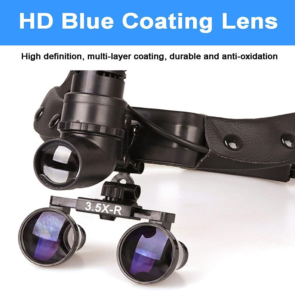 Dental Binocular Loupes with Light， 3W Surgical Headlight， 330~420mm Working Distance， HD Blue Coating Lens， for ENT Surgical Cardiovascular Surgeries Dentistry，Blue-3.5X