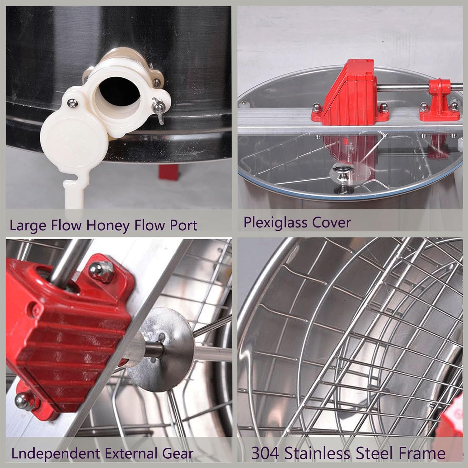 2 Frame Manual Honey Extractor, Honey Separator with Transparent Lid, Stainless Steel Honey Centrifuge Extractor, Honeycomb Drum Spinner for Apiaries and Family Use,2 Frames