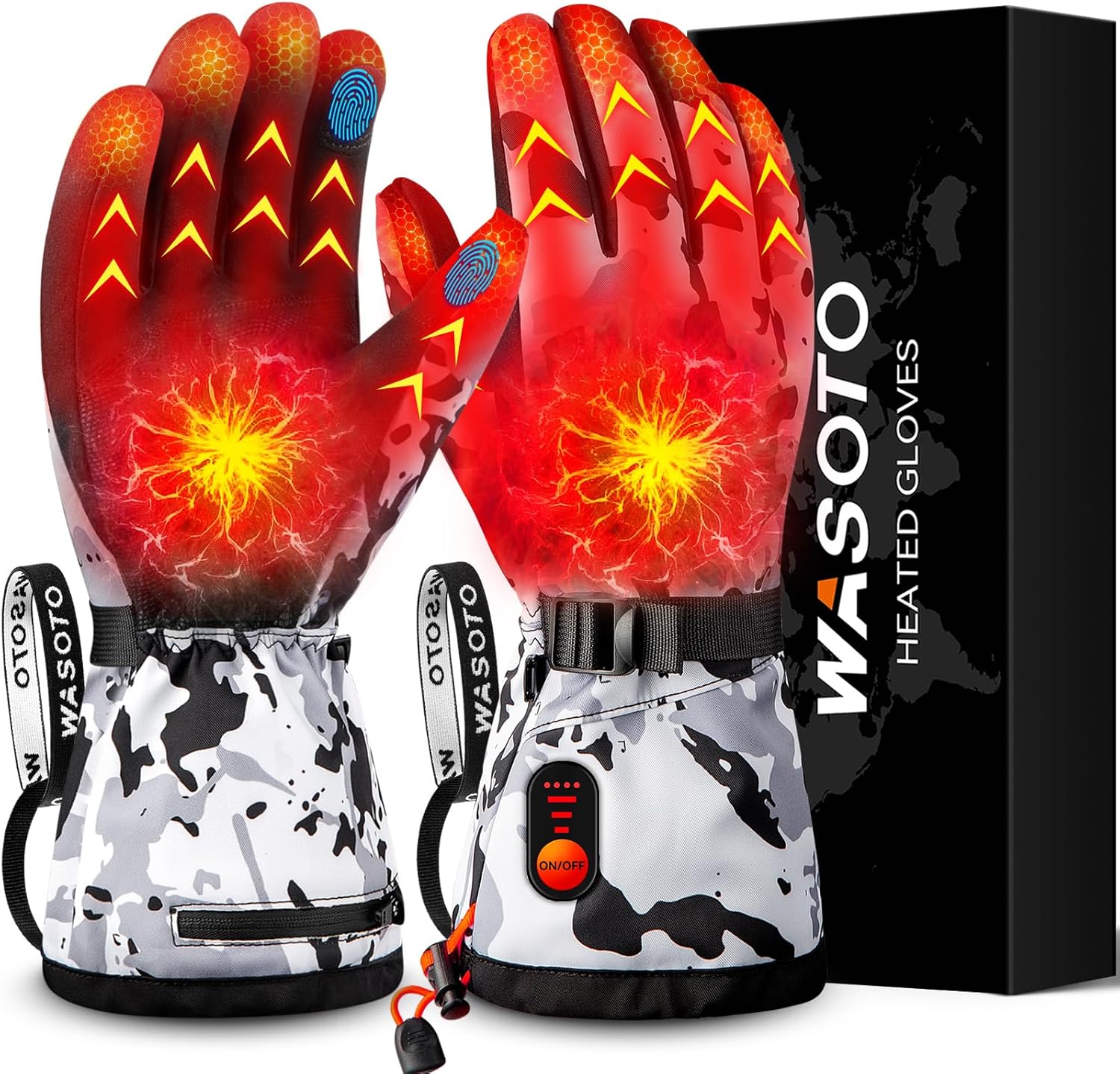 WASOTO Heated Gloves for Men Women with 7.4V 22.2WH Rechargeable Battery Waterproof Heated Ski Gloves for Motorcycle Working Hunting Hiking Camping Walking Arthritis Raynaud Skiing