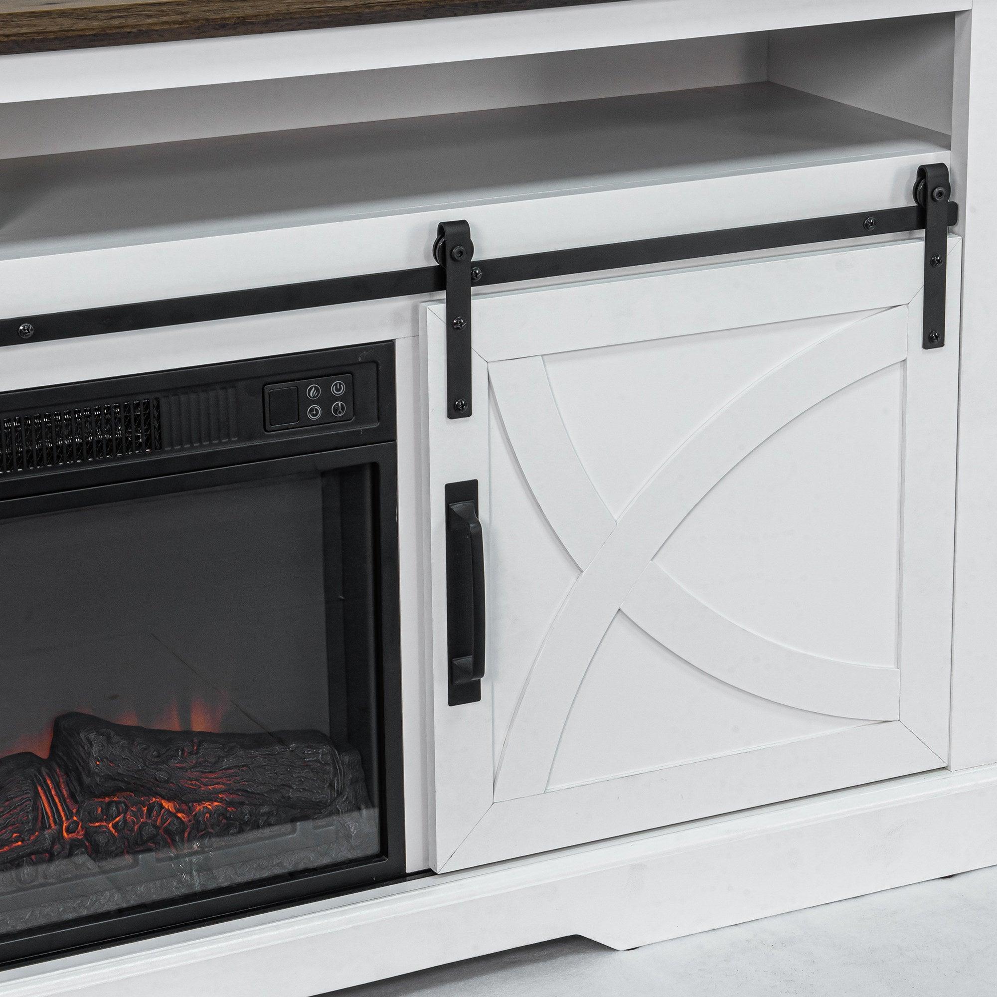 Parrot Uncle 68-Inch Farmhouse TV Stand with 23-Inch Insert Opening Electric Fireplace