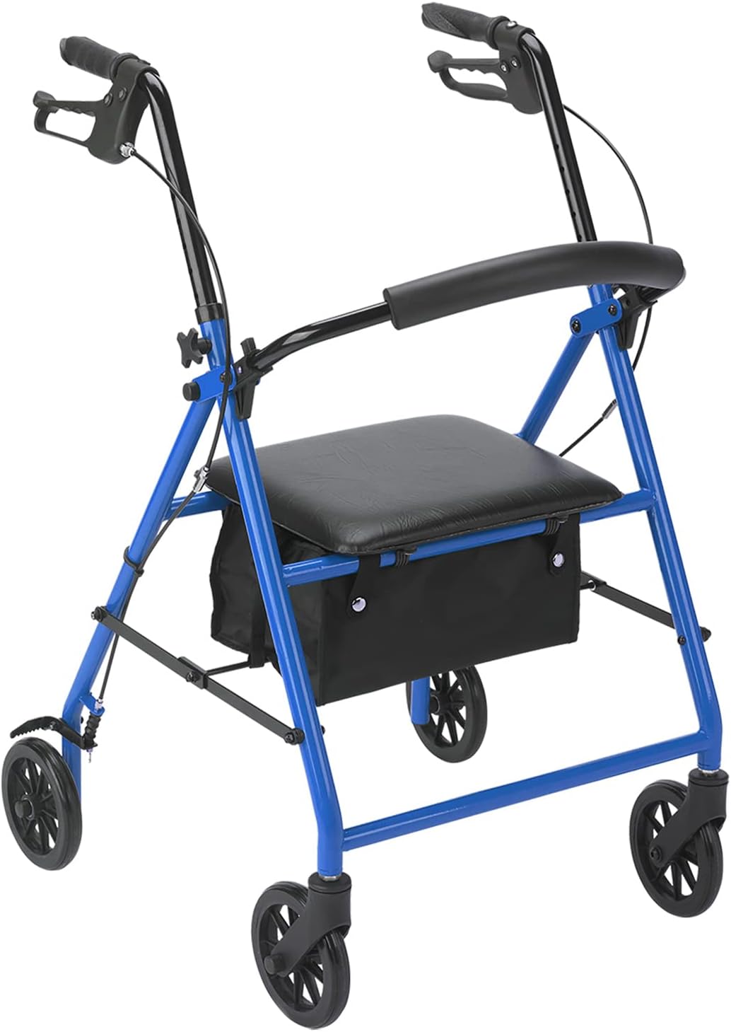 Dynarex DynaGo Advantage Rollator - Foldable and Portable, Stand-Up Rolling Walker - 6” Wheels, Adjustable Height Handles & 300 lb. Weight Capacity, Blue Frame, 1 Rollator