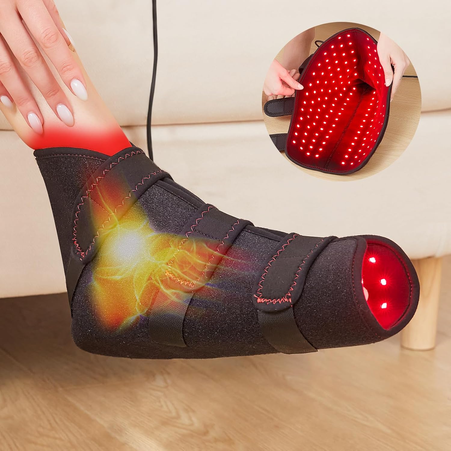 JOBYNA 1 Pack 660nm Red Light & 850nm Infrared Light Shoe — Flickering Pulse Mode, Red Light Boots for Toes & Foot & Ankle Wrap, One Size Fits All