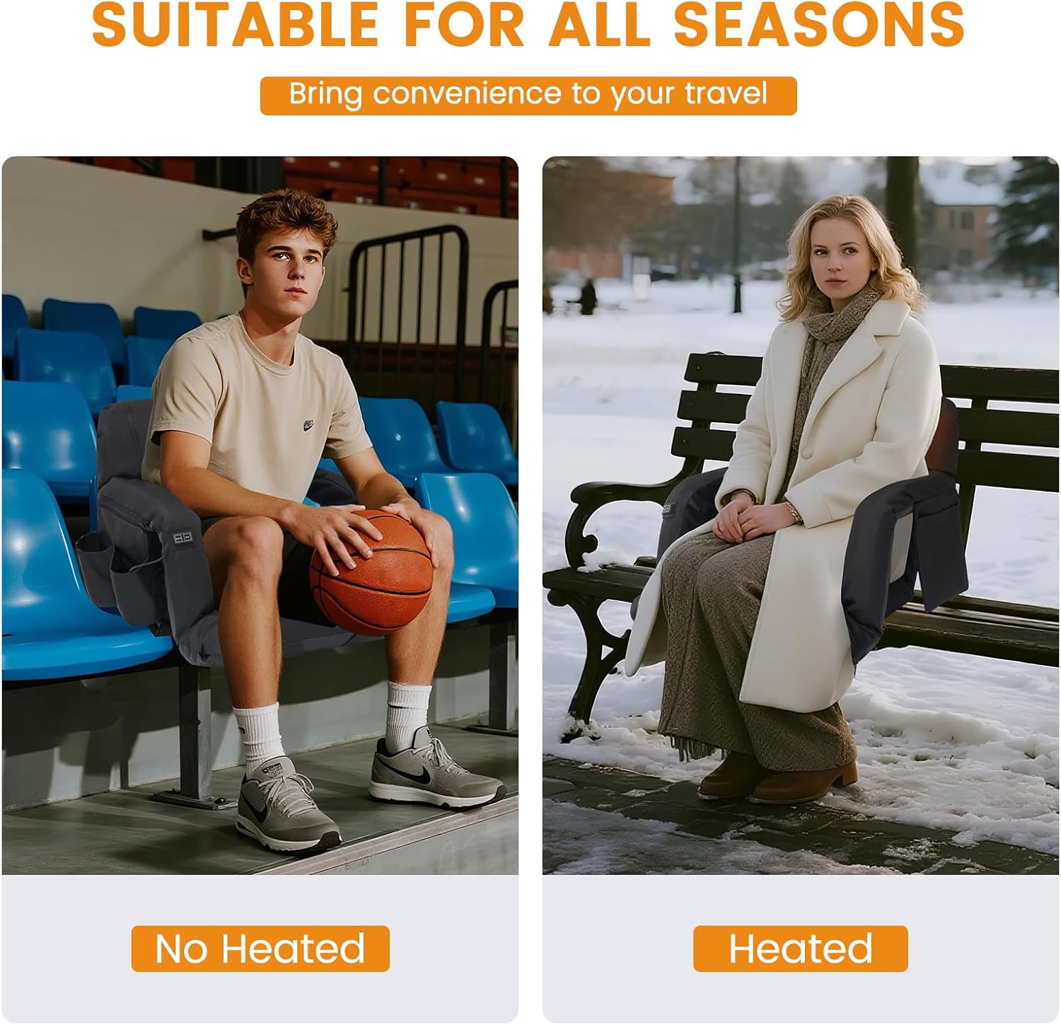 LILYPELLE Double Heated Stadium Seat Bleacher Seat with Back & Arm Support, Portable 6 Reclinng Positions Stadium Seating for Bleachers, Bleacher Seats for Sports Events, Outing, Travelling, Hiking