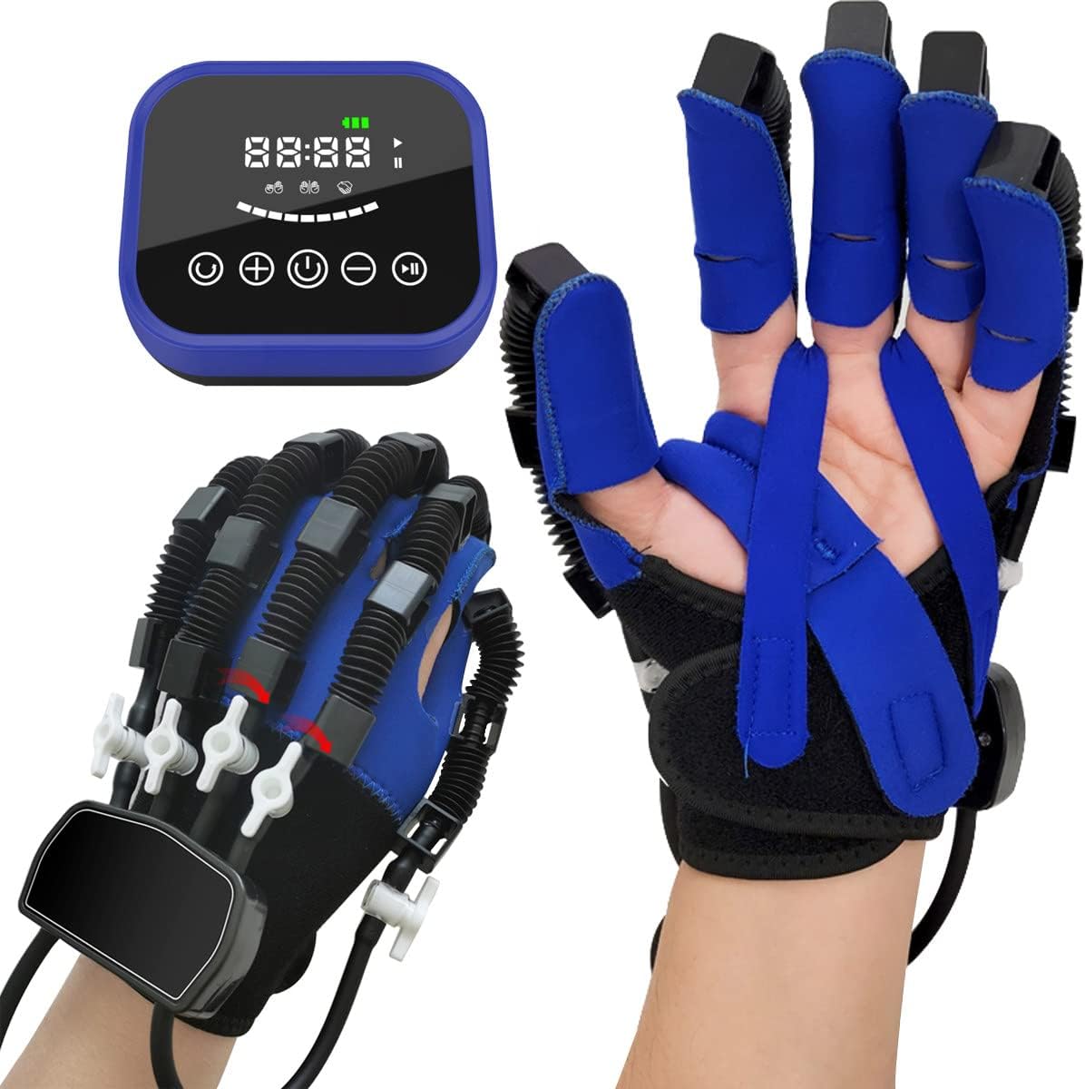 Self-Training Rehabilitation Robot Gloves, Finger Rehab Training Orthotics W/LCD Touch Screen/Timing/Training Intensity Can Be Adjusted for Hand Function Recovery,RightHand-M