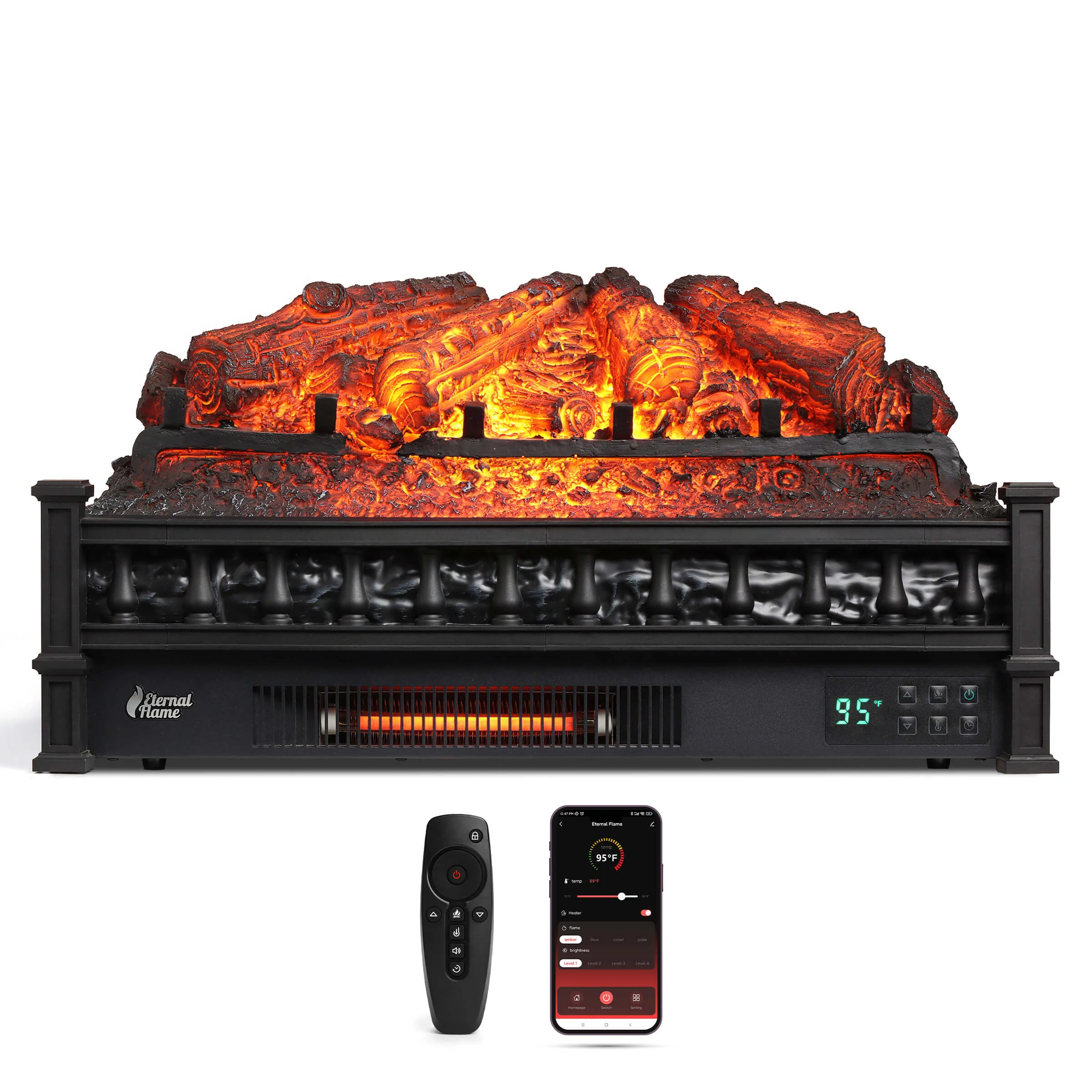 TURBRO Eternal Flame EF26-PB Smart Electric Fireplace Logs, WiFi Enabled (707-98-152AWIFI-BK)
