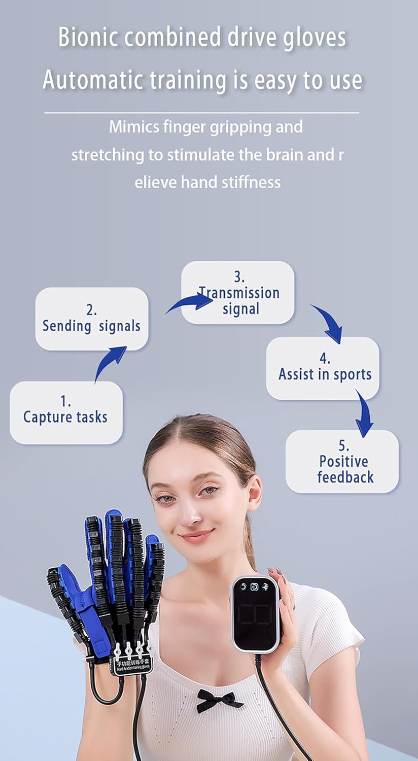 Hand Rehabilitation Robot Gloves, Stroke Therapy Equipment Hand Splint Finger Orthosis, HD LED Large Screen, Adjustable Strength, Five-Finger Training
