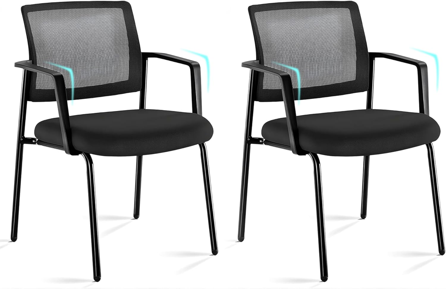 Simple Deluxe Guest Waiting Room Office Arm Chairs 2 Pack, Mesh Back & Ergonomic Support, Stacking Padded Fabric Seat, No Wheel for Reception Meeting Conference Rest for Home Lobby Computer Desk