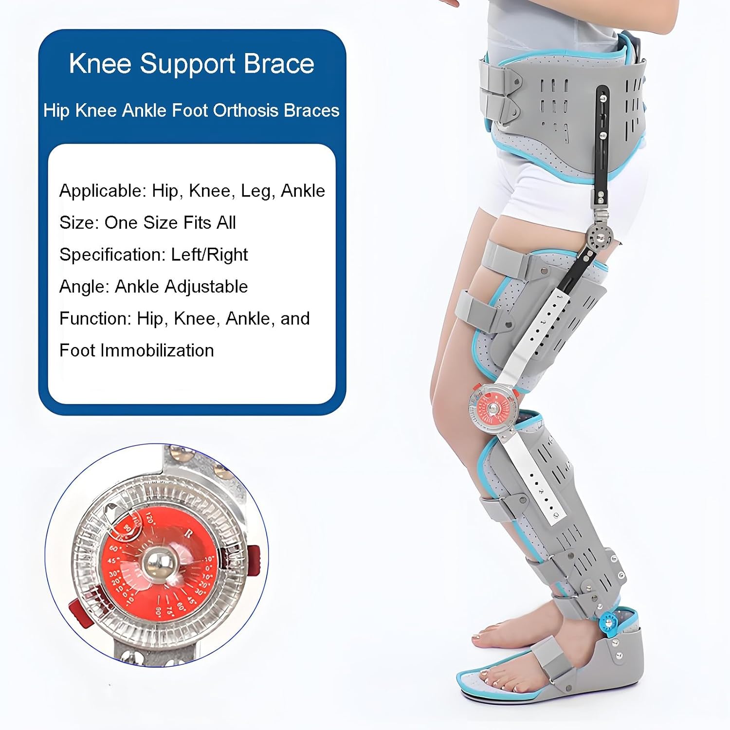 Adjustable Knee Joint Fixed Brace, ROM Full Leg Rehabilitation Splint, Knee Ankle Orthosis Fully Support Lmmobilizer, Breathable Secure Support for Women Men(right)
