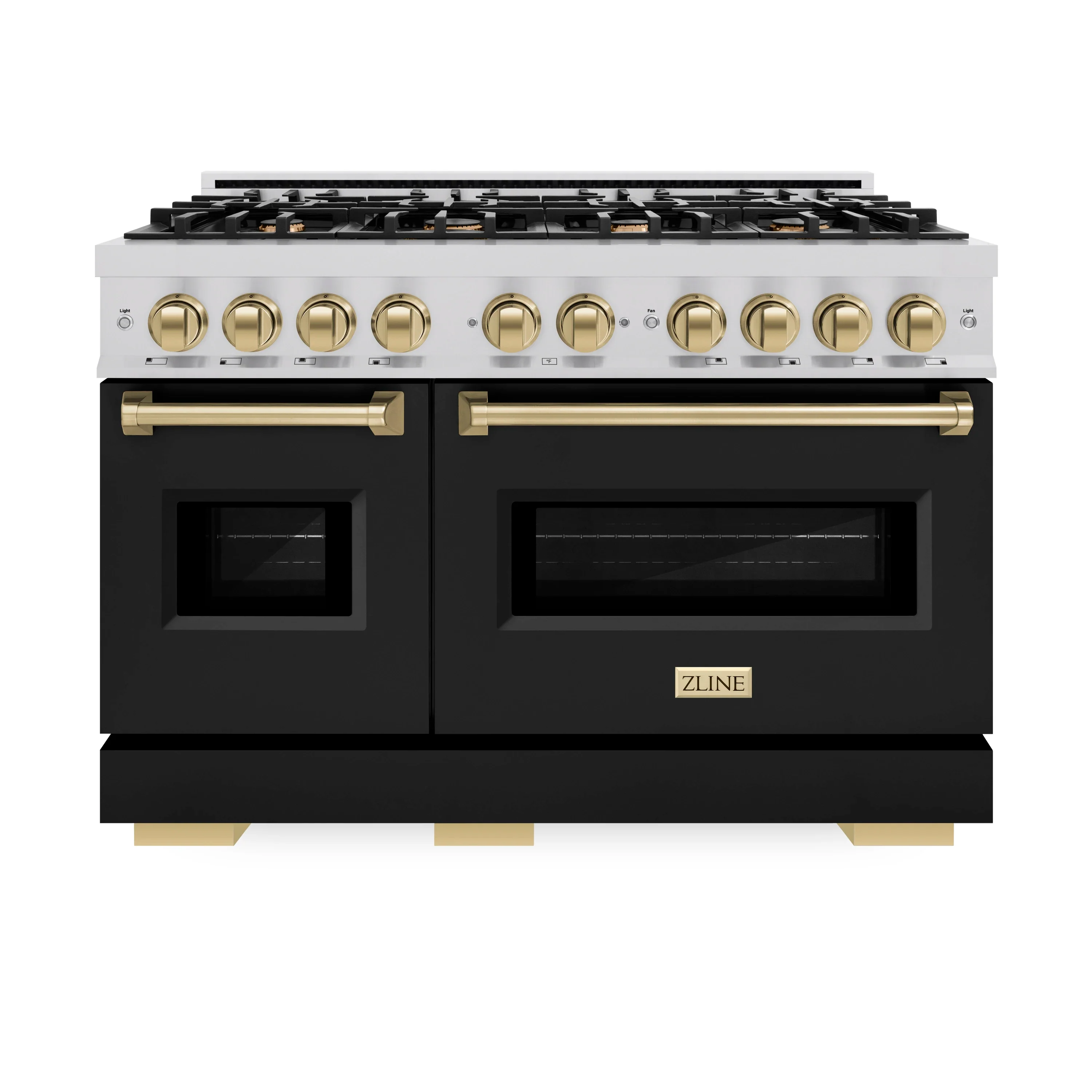ZLINE Autograph Edition 48-Inch Classic Series Dual Fuel Range with 8 Gas Burner Cooktop and 6.7 Cu. Ft. Electric Convection Oven in Stainless Steel with Black Matte Doors and Champagne Bronze Accents (CDRZ-BLM-48-CB)