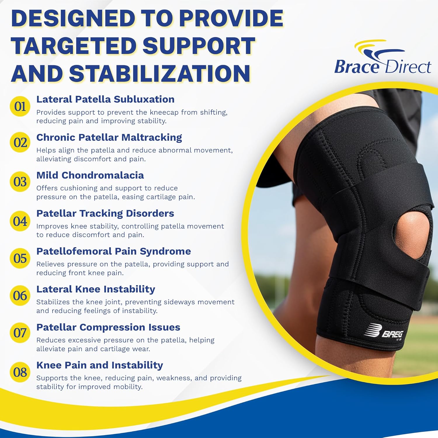Brace Direct Breg Lateral Stabilizer Neoprene Knee Brace - Patellar Tendonitis & Tracking Support A4467 (M - Left Knee - 18–21