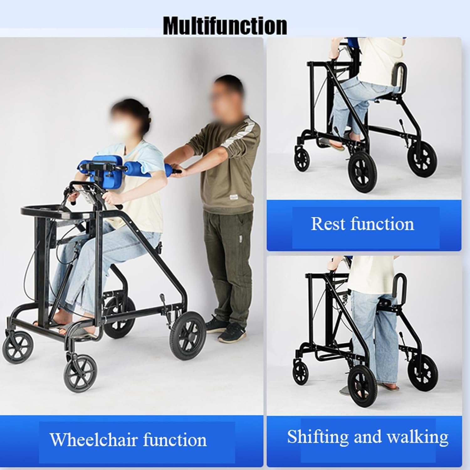 Frame Elderly Walking Aid Wheel Walking Frame with Armrest Support Pad Walking Frame Thick Aluminum Alloy Rehabilitation Auxiliary Walking