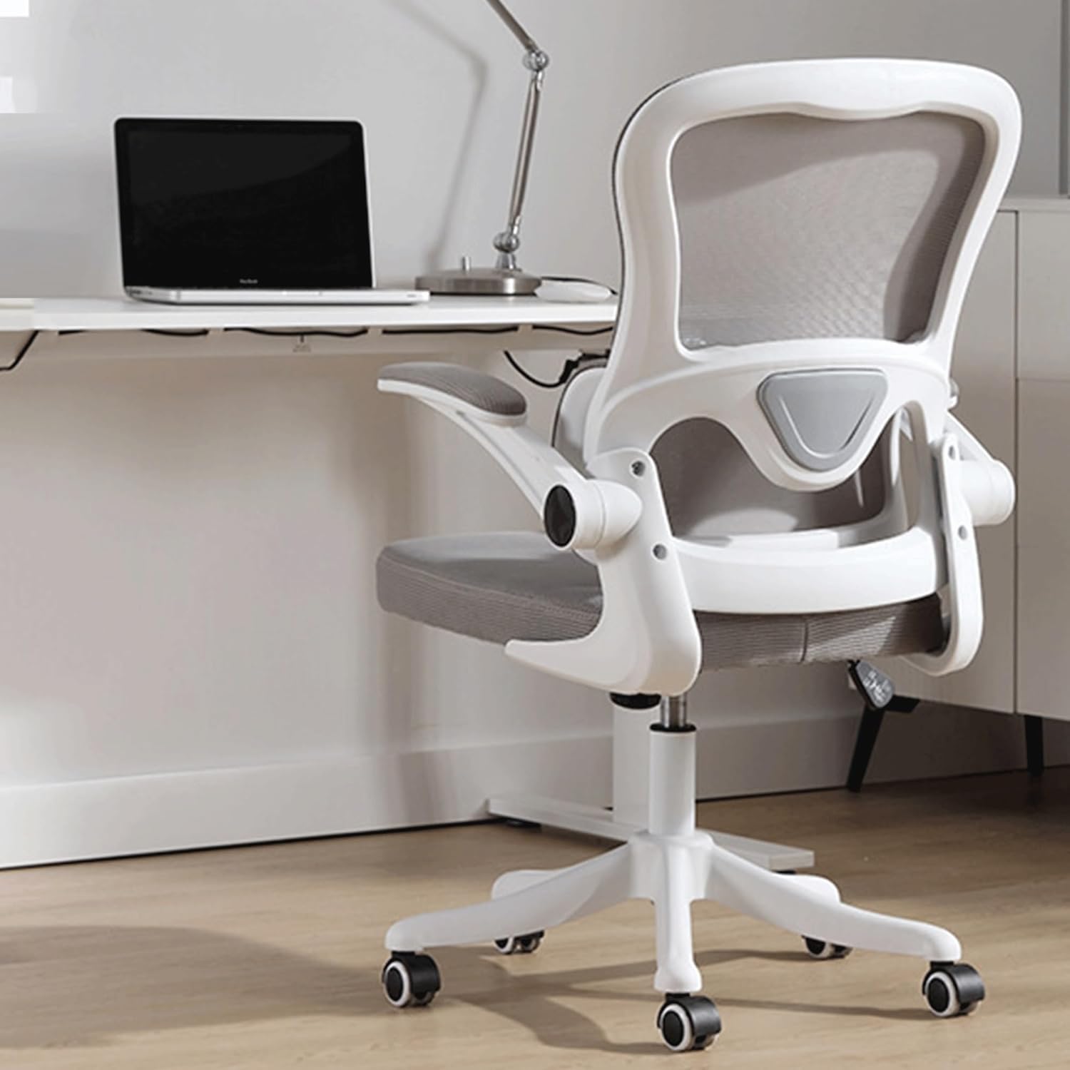 Ergonomic Office Gaming Chair with Adjustable 3D Lumbar Support Comfy Mesh Home Desk Chair with Flip Up Armrest and Swivel Tilt Ideal for Study Work Executive Office Livi,Gray-One Size