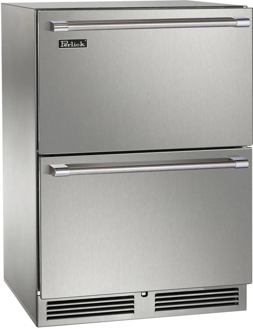 Perlick 24-Inch Signature Series Outdoor Built-In Counter Depth Drawer Refrigerator with 5.2 cu. ft. Capacity in Stainless Steel (HP24RM-4-5)