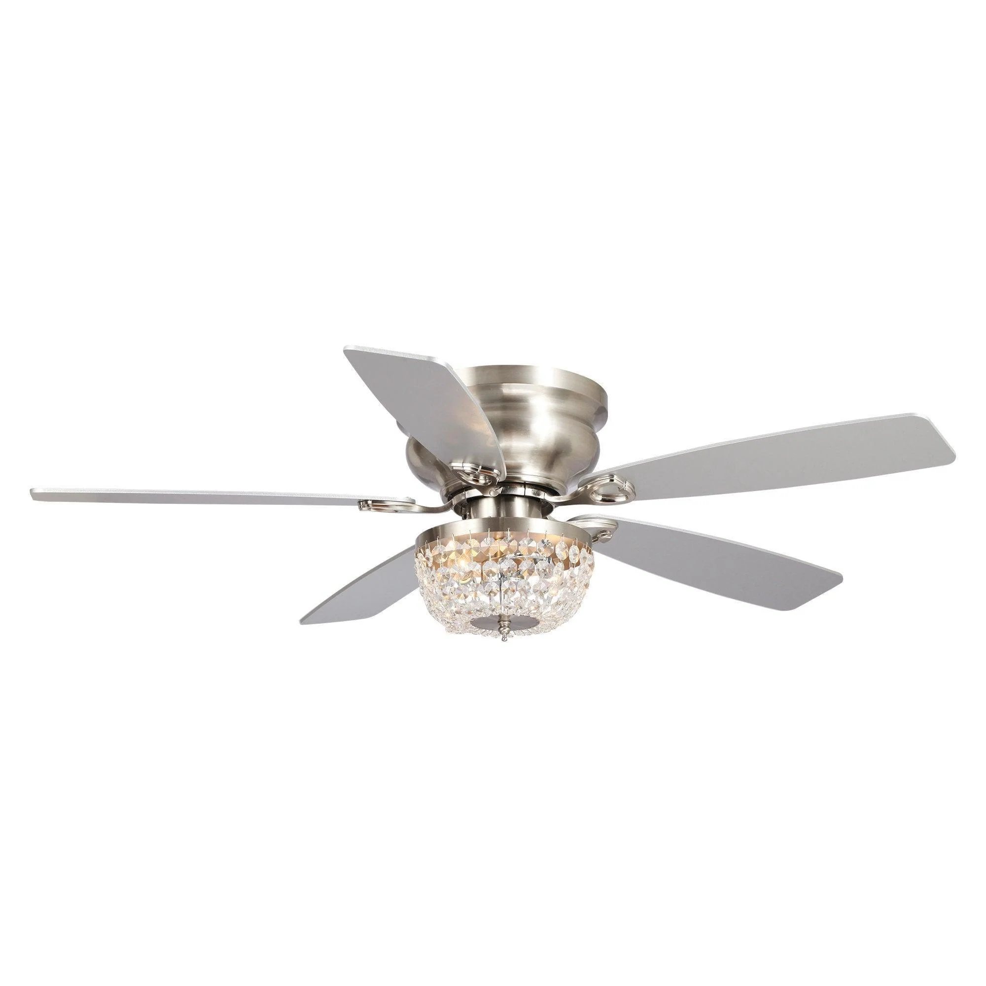 Parrot Uncle 48-Inch Modern Flush Mount Reversible Crytsal Ceiling Fan with Lighting and Remote Control