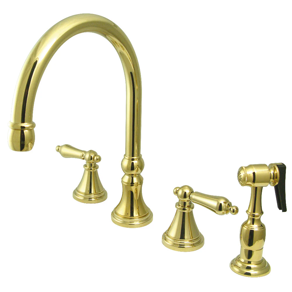 Kingston Brass Governor Double-Handle Widespread Kitchen Faucet with Brass Sprayer, Polished Brass (KS2792ALBS)