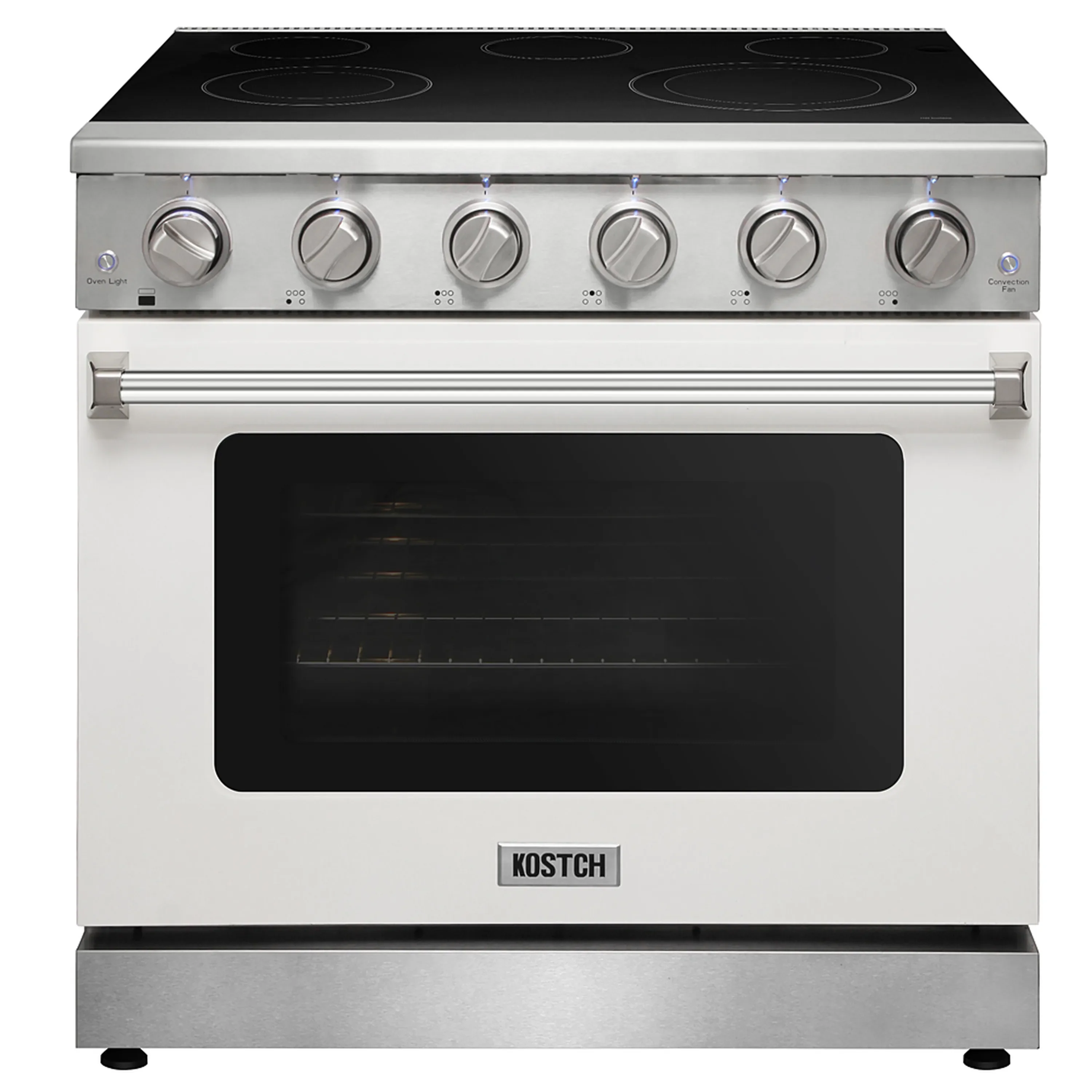 Kostch 36-Inch Glass Top Electric Range with 5 Burners & 6 Cu. Ft. Convection Oven in White (KOS-36RE06H-W)