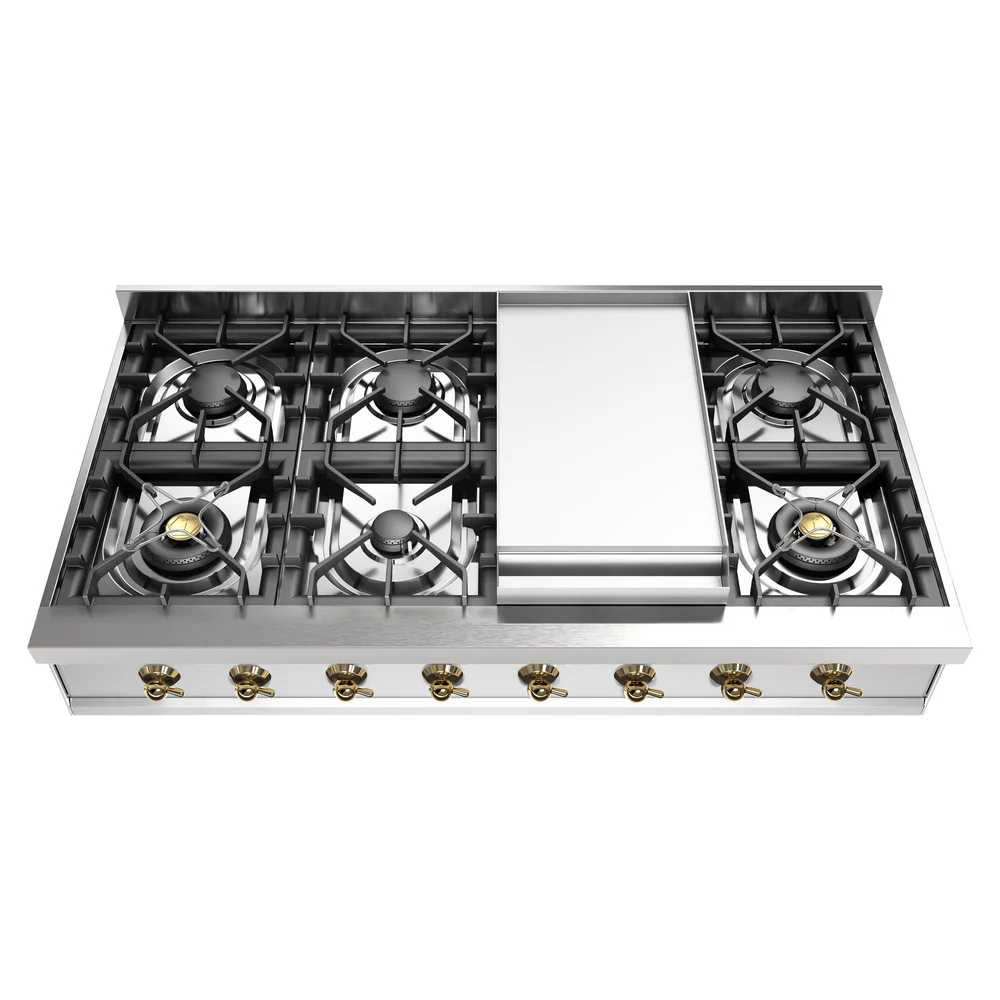 ILVE Nostalgie II 48-Inch Built-In Gas Rangetop with Griddle in Stainless Steel (UHCP48FNSSG)