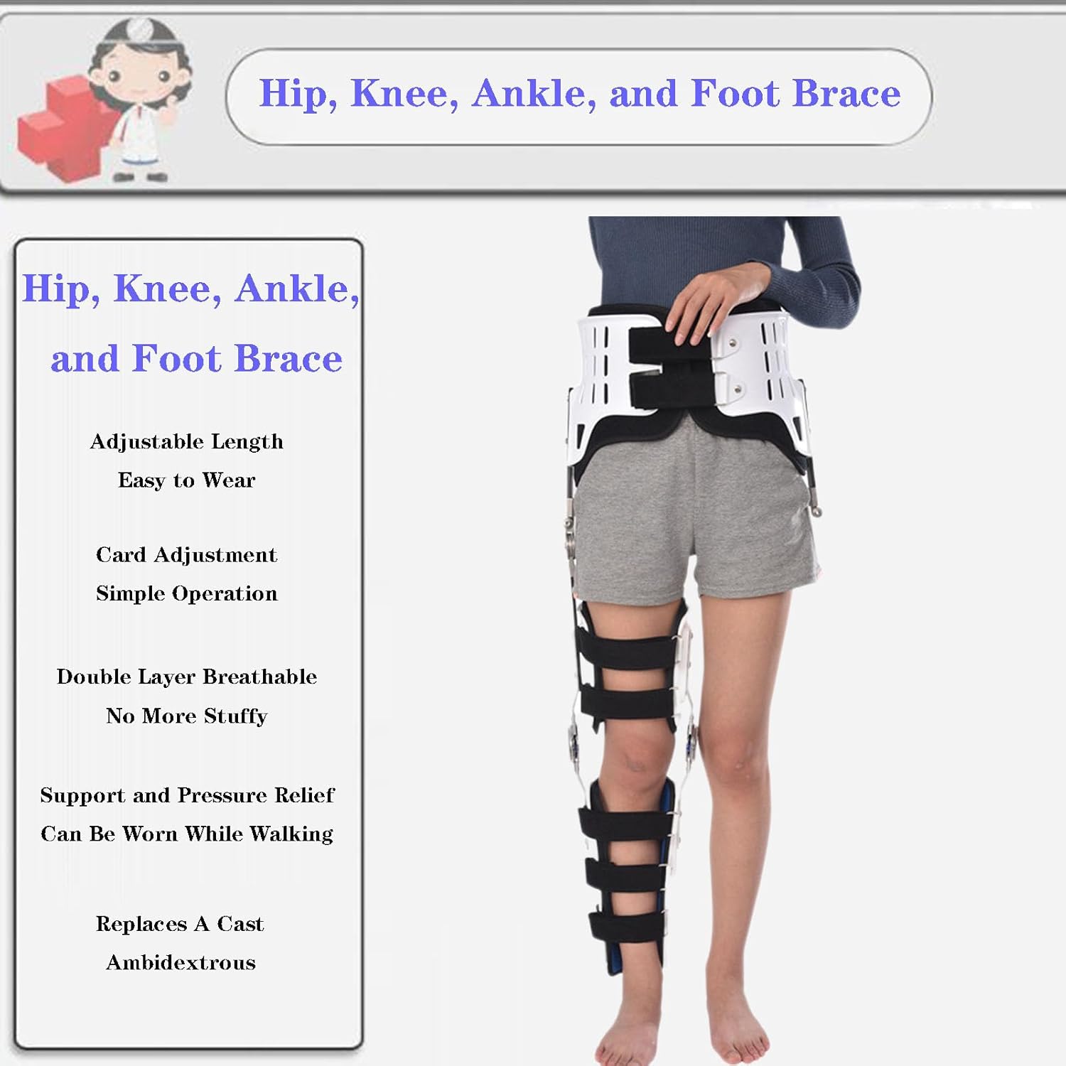 SFKLYU Knee Orthosis Support, Guard Splint Leg Protector, Knee Immobilizer Brace, Hinged Knee Brace for Post OP Patella Injury Osteoarthritis,Left,S