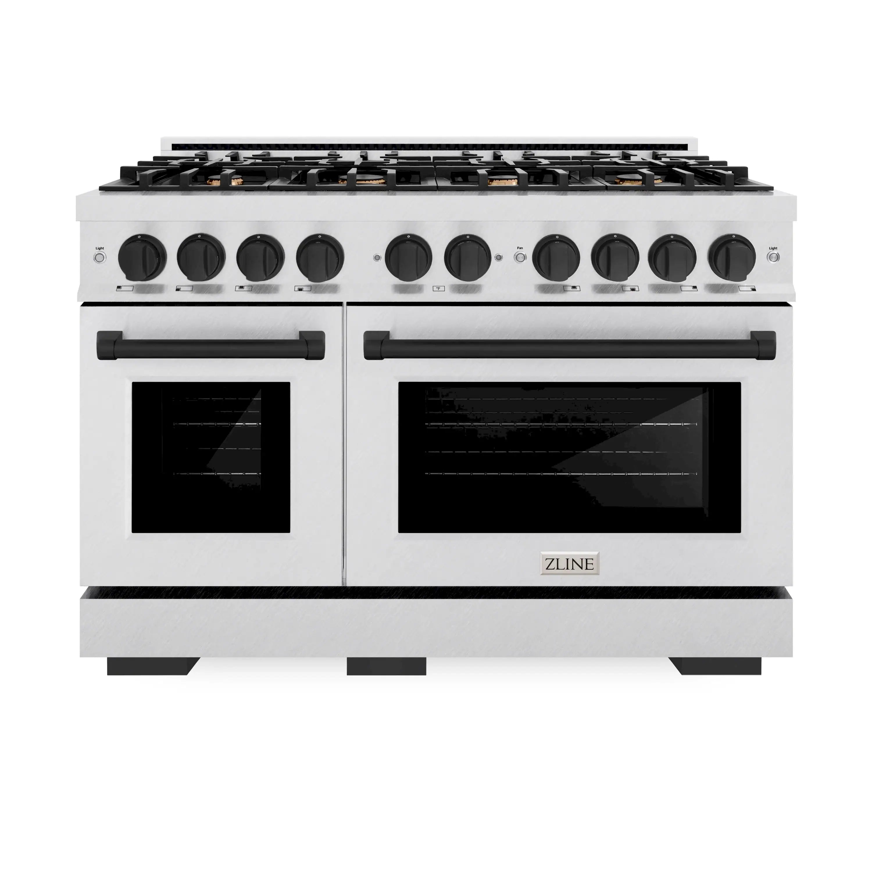 ZLINE Autograph Edition 48-Inch Select Series Gas Range with 8 Gas Burner Cooktop and 6.7 Cu. Ft. Gas Convection Oven in Satin Stainless Steel and Matte Black Accents (HGRSZ-48-MB)