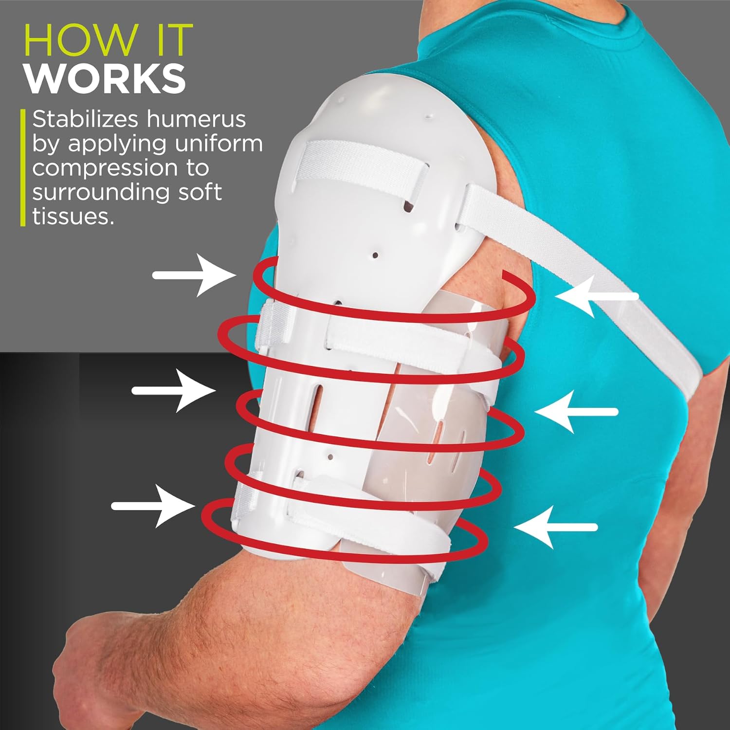 BraceAbility Sarmiento Brace - Humeral Shaft Fracture Splint Cast for Broken Upper Arm, Shoulder, Bicep and Humerus Bone with Stockinette Support (XL)