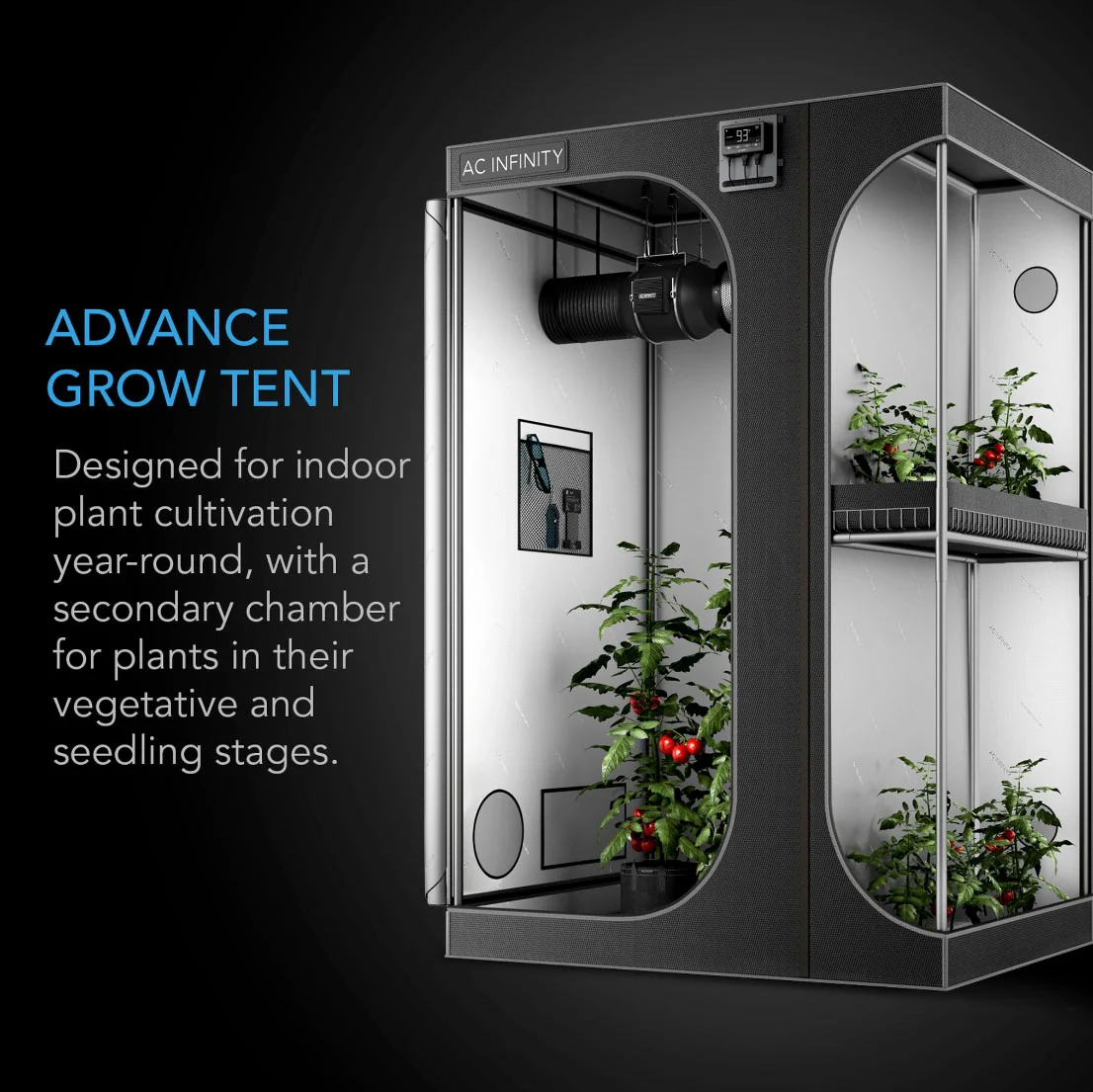 AC Infinity CLOUDLAB 864D 80-Inch Tall 2000D Mylar Canvas Advance Grow Tent