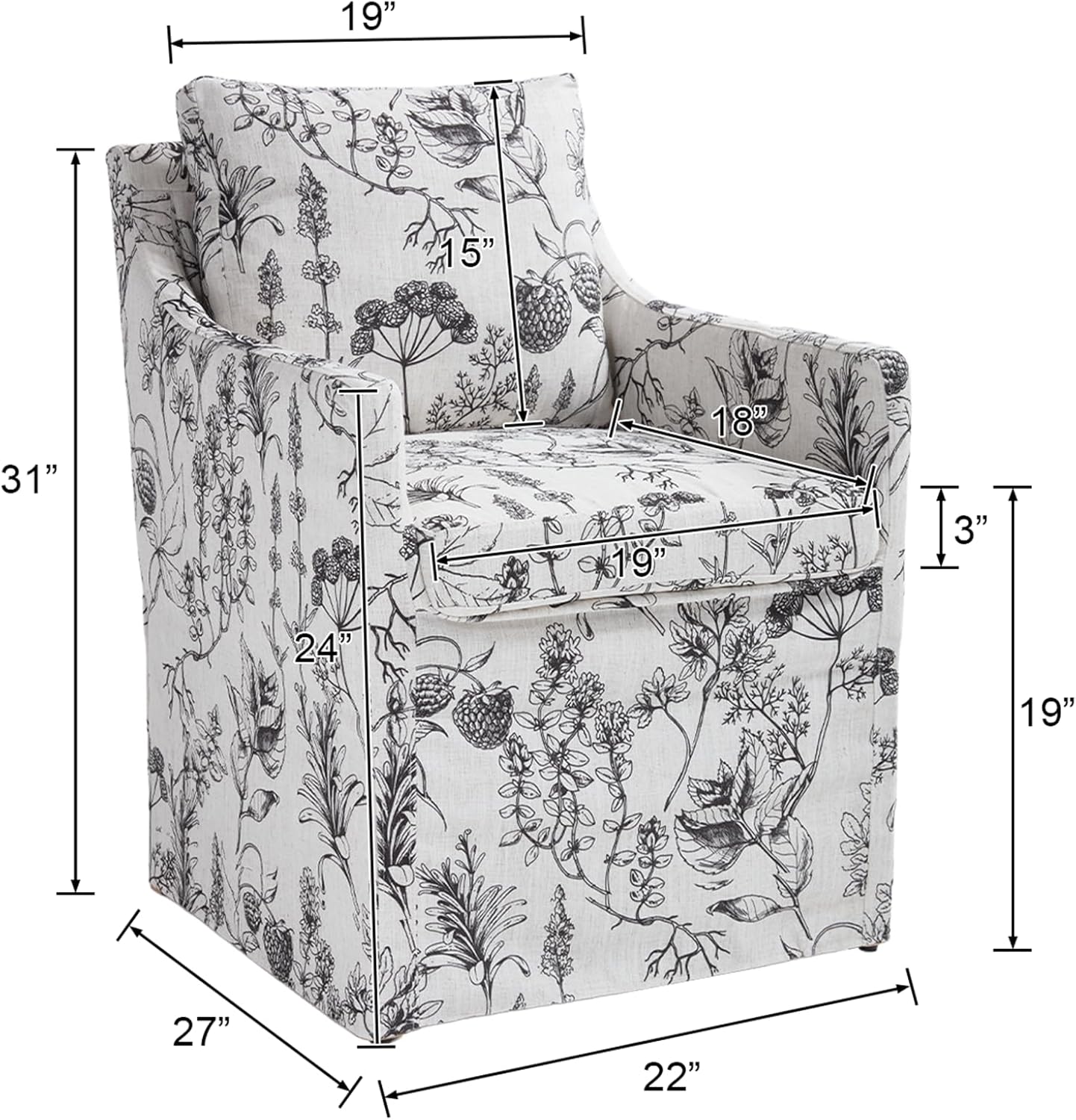 Kmax Slipcovered Dining Chairs Set of 2, Modern Upholstered Barrel Kitchen & Dining Room Chairs with Arms, Accent Single Sofa Chair for Living Dining Room, Floral Pattern