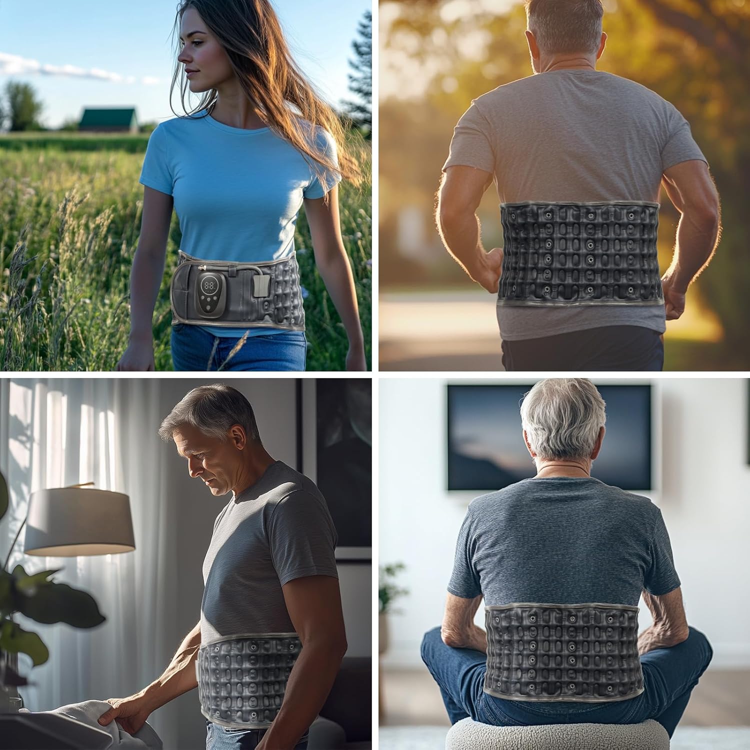 Red Light Therapy Decompression Back Belt with Heating, Vibration Massage & Electric Pump, Cordless Inflatable Back Brace for Lower Back Pain Relief, One Size Fits 29–49